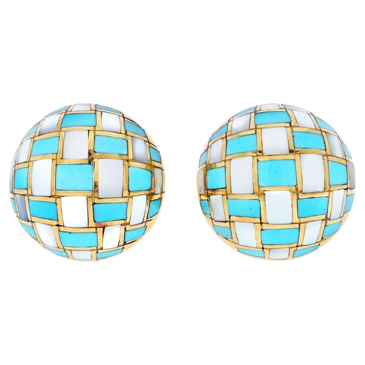 Tiffany & Co. Angela Cummings Checkerboard Mother of Pearl and Turquoise Earring
