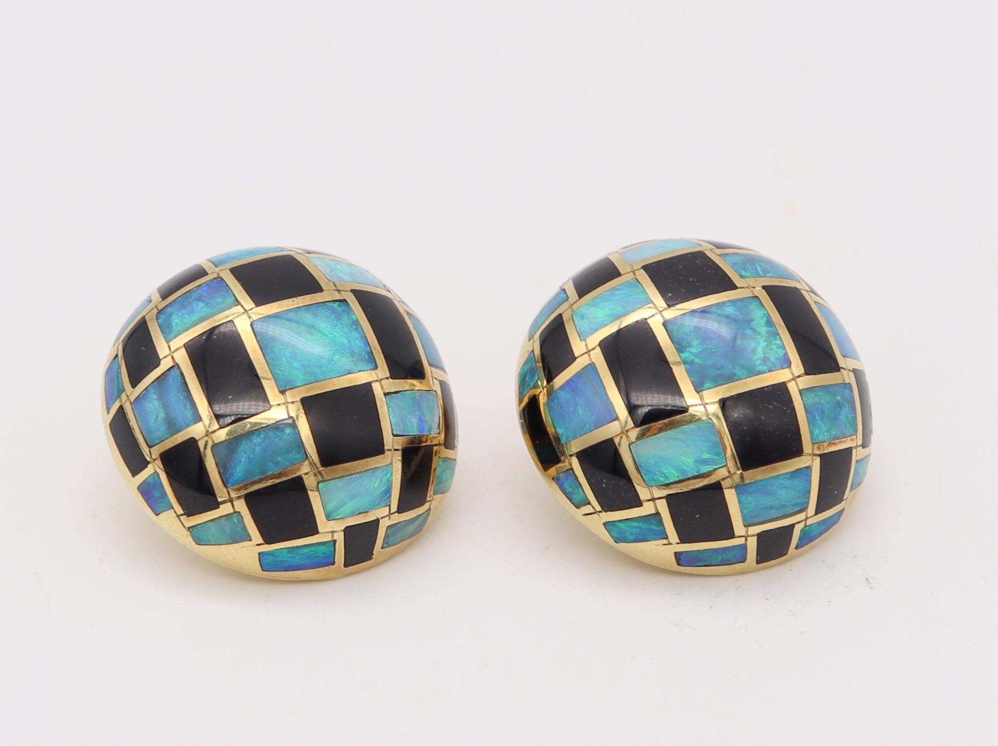 TIFFANY & CO. Angela Cummings Clip-On Earrings In 18Kt Gold Opal And Black Jade In Excellent Condition For Sale In Miami, FL