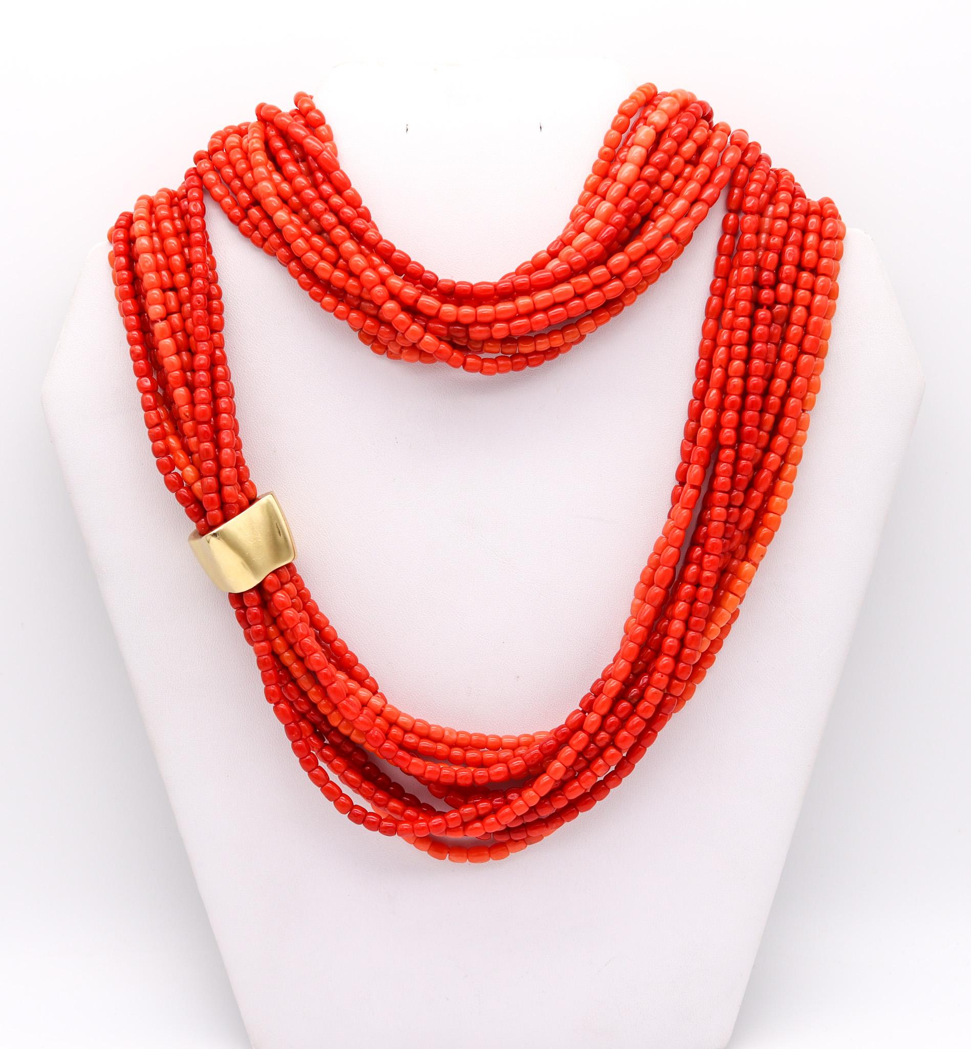 Cabochon Tiffany & Co. Angela Cummings Coral Multi Strand Necklace Mounted in 18k Gold For Sale