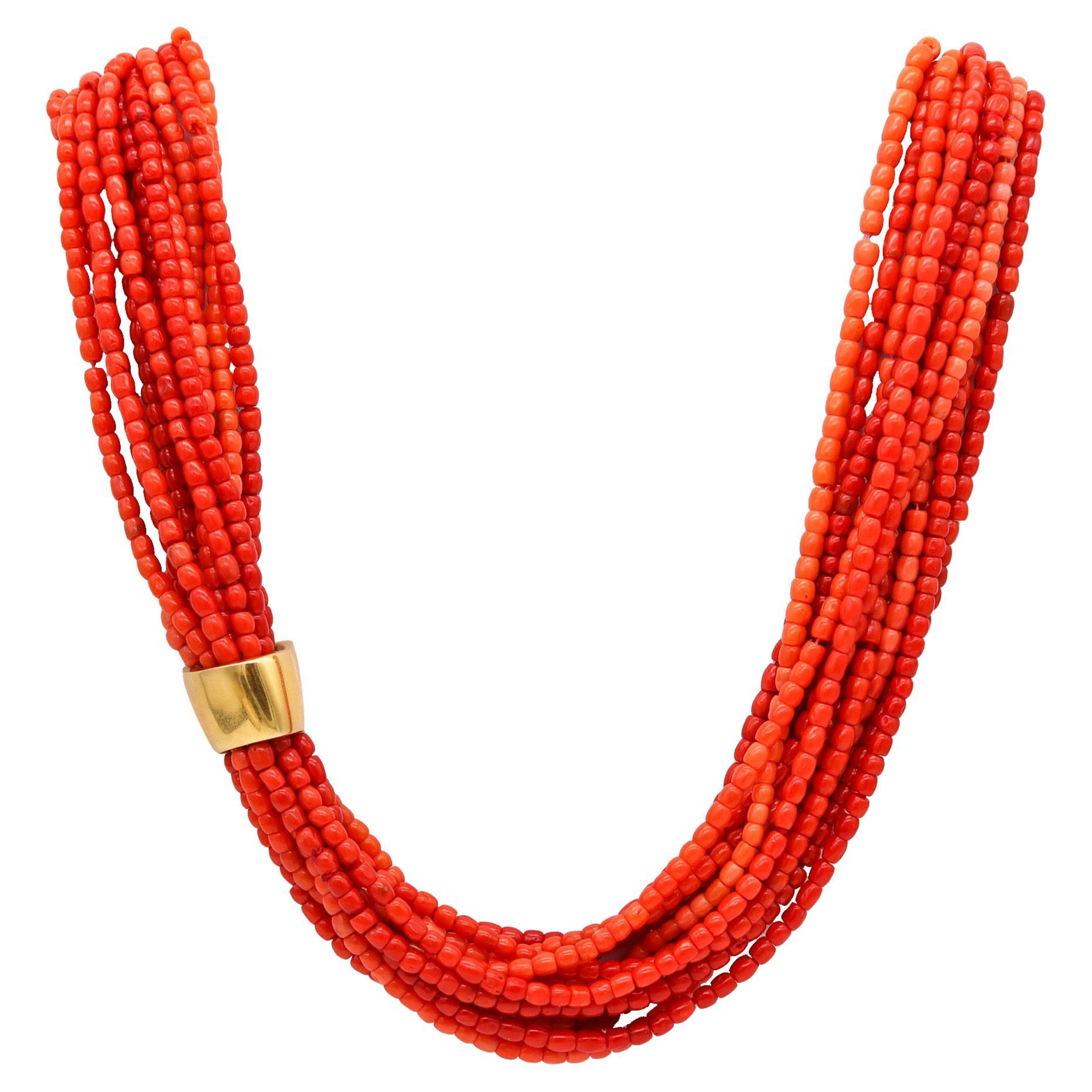 Tiffany & Co. Angela Cummings Coral Multi Strand Necklace Mounted in 18k Gold For Sale