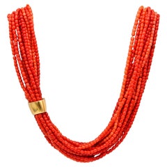 Vintage Tiffany & Co. Angela Cummings Coral Multi Strand Necklace Mounted in 18k Gold