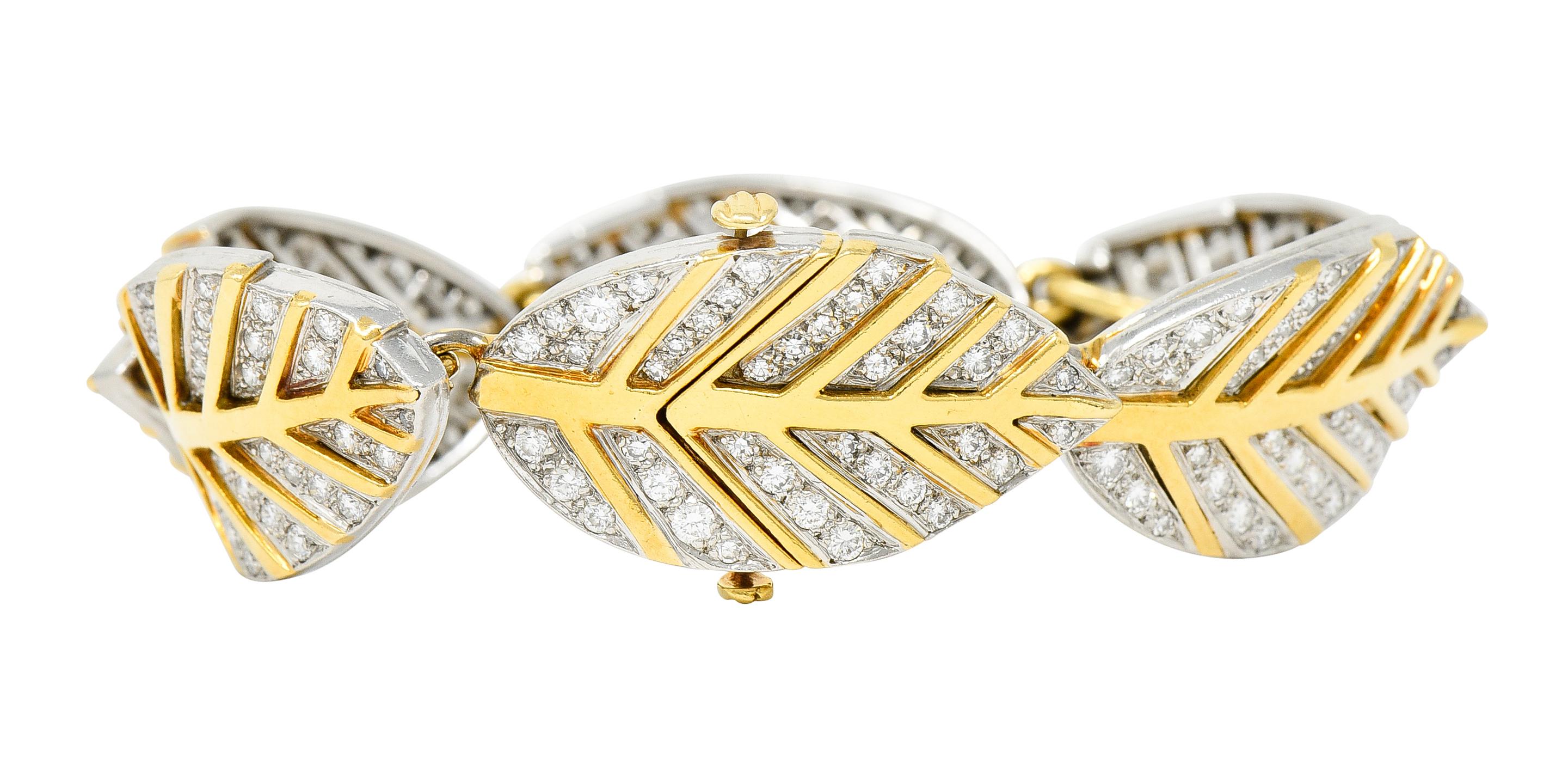 Tiffany & Co. Angela Cummings Diamond 18 Karat Gold Platinum Leaf Link Bracelet 3