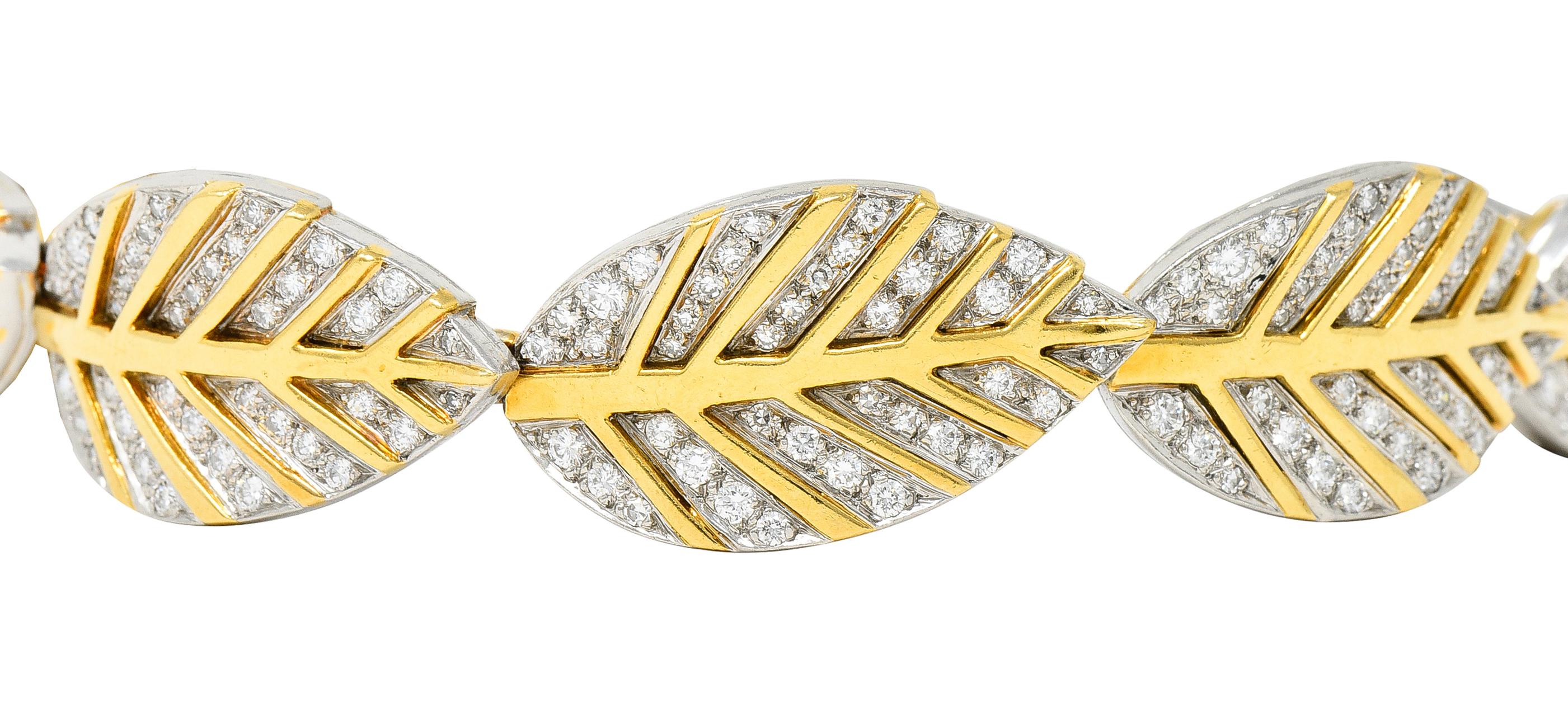 Contemporary Tiffany & Co. Angela Cummings Diamond 18 Karat Gold Platinum Leaf Link Bracelet