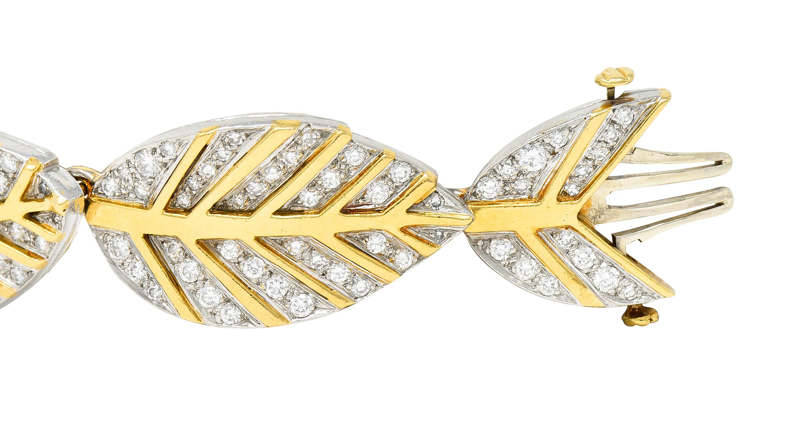 Brilliant Cut Tiffany & Co. Angela Cummings Diamond 18 Karat Gold Platinum Leaf Link Bracelet