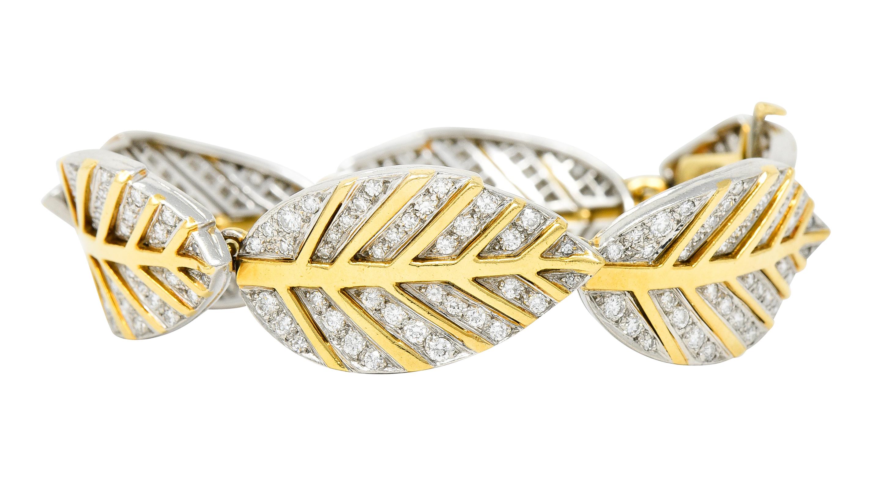 Women's or Men's Tiffany & Co. Angela Cummings Diamond 18 Karat Gold Platinum Leaf Link Bracelet