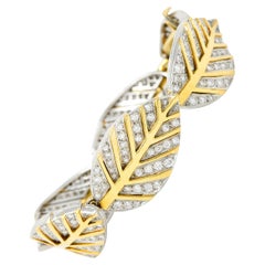 Tiffany & Co. Angela Cummings Diamond 18 Karat Gold Platinum Leaf Link Bracelet