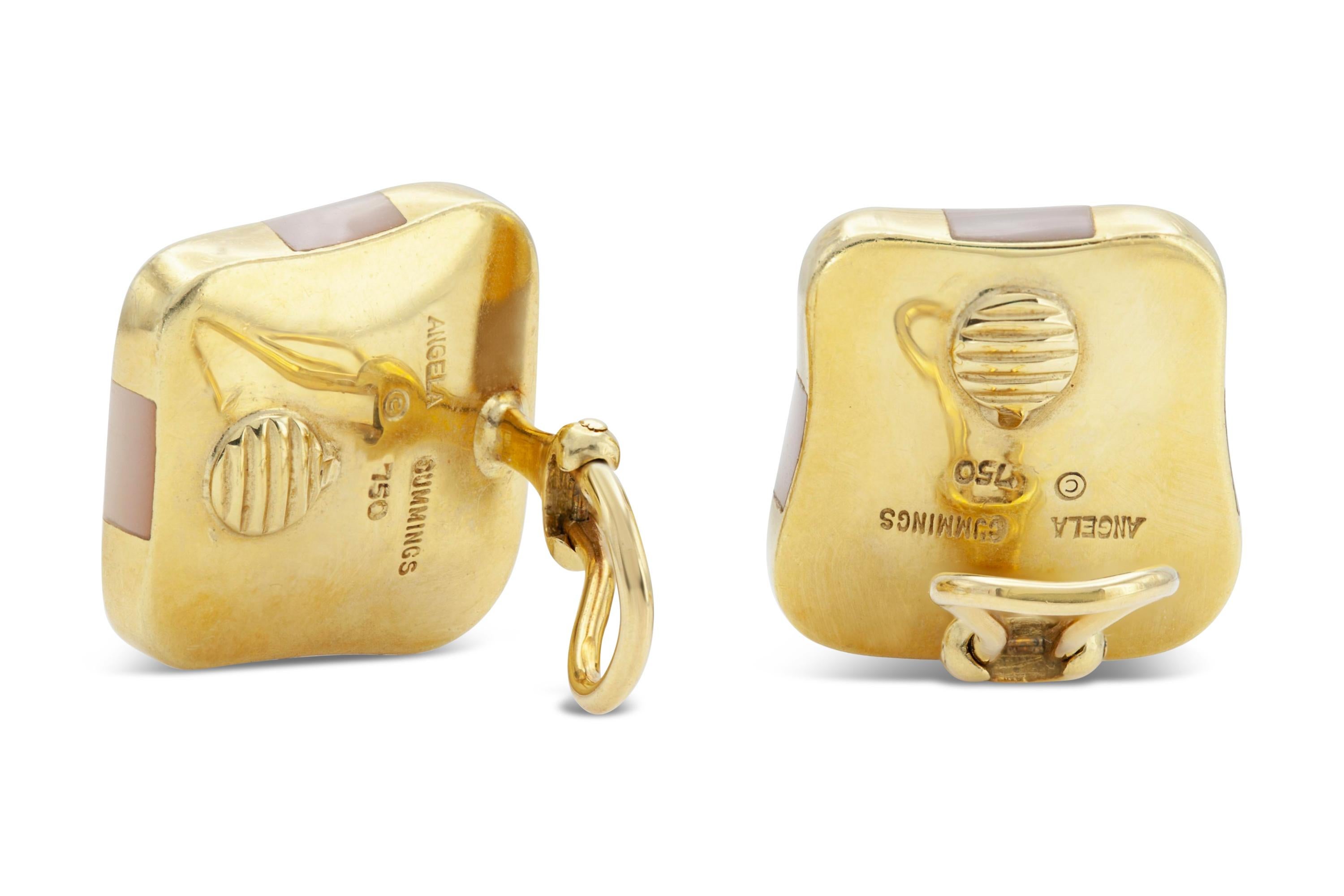 Tiffany & Co. Angela Cummings Gold and Mother of Peal Checkered Earrings In Good Condition For Sale In New York, NY