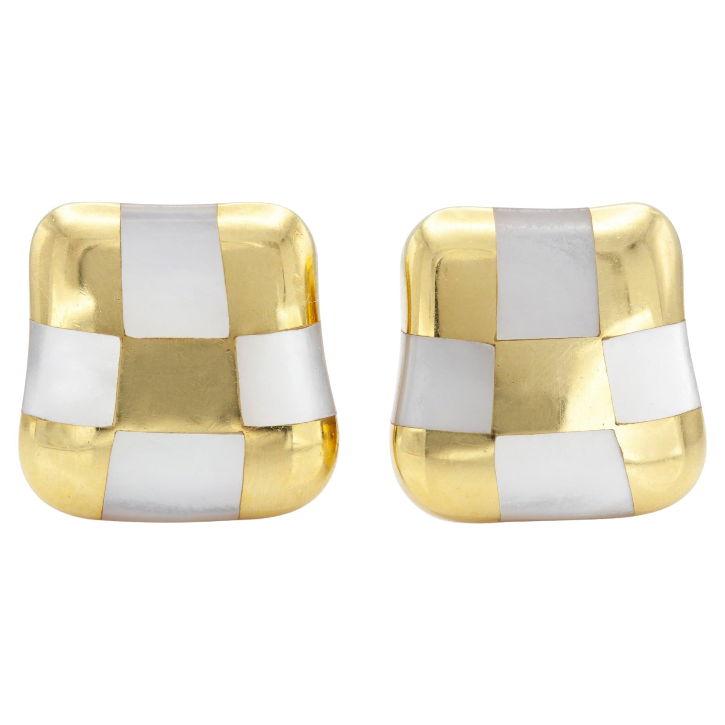 Tiffany & Co. Angela Cummings Gold- und Perlmutt-Ohrringe mit Karomuster