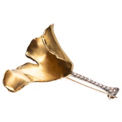 Retro Tiffany & Co. Angela Cummings Gold Diamond Platinum Ginko Leaf Brooch