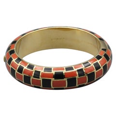 Tiffany & Co. Angela Cummings Inlaid Black Jade Coral 18k Gold Bangle Bracelet