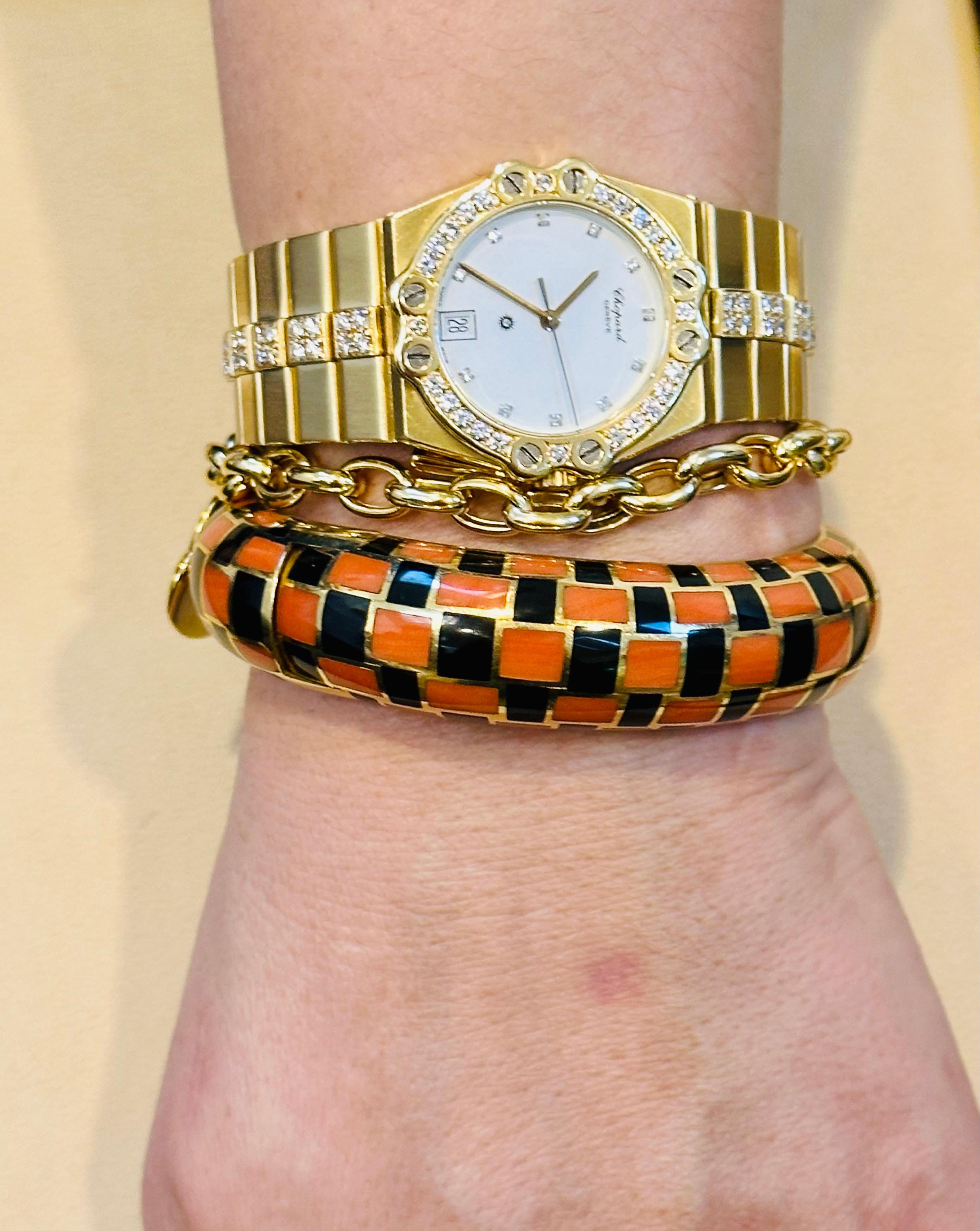 Tiffany & Co. Angela Cummings Inlaid Black Jade Coral 18k Gold Bangle + Earrings For Sale 12