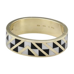 Tiffany & Co. Angela Cummings Inlaid Black Jade MOP 18k Gold Bangle Bracelet