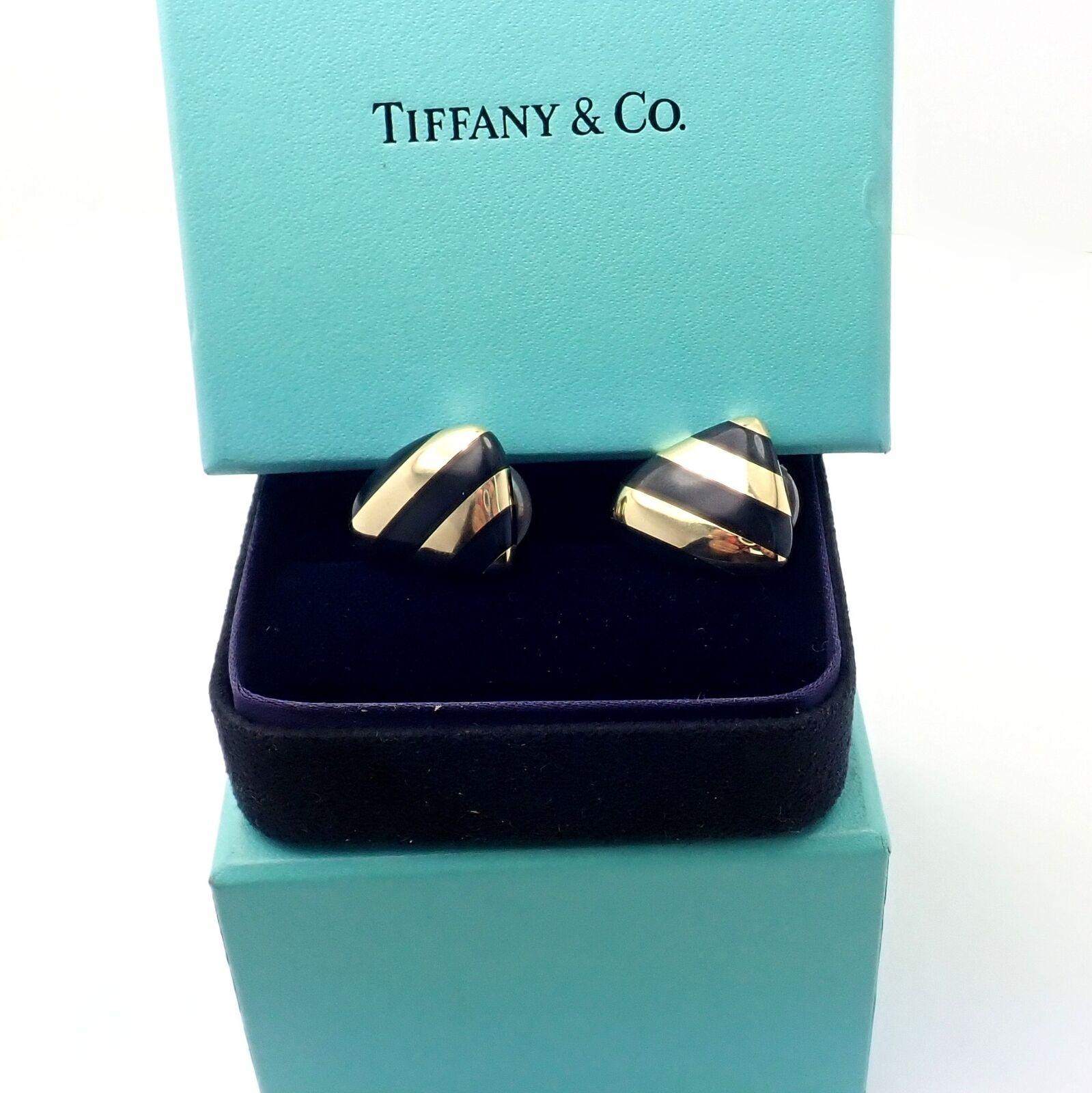 Uncut Tiffany & Co. Angela Cummings Inlaid Black Jade Yellow Gold Earrings For Sale
