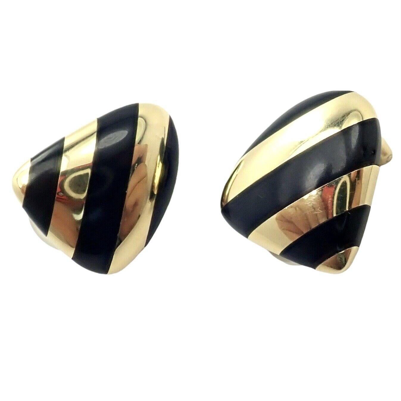Tiffany & Co. Angela Cummings Inlaid Black Jade Yellow Gold Earrings In Excellent Condition For Sale In Holland, PA