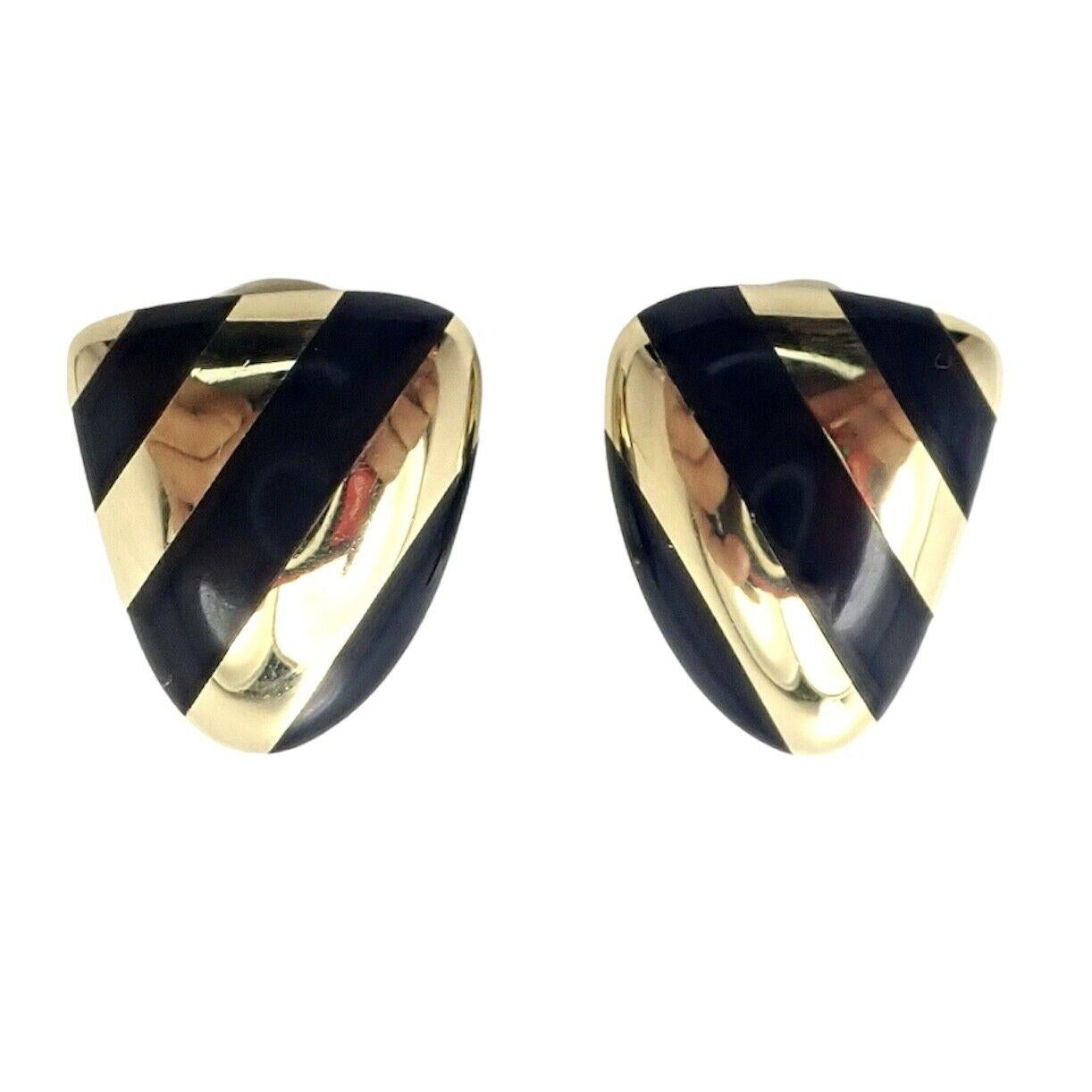 Tiffany & Co. Angela Cummings Inlaid Black Jade Yellow Gold Earrings For Sale 3