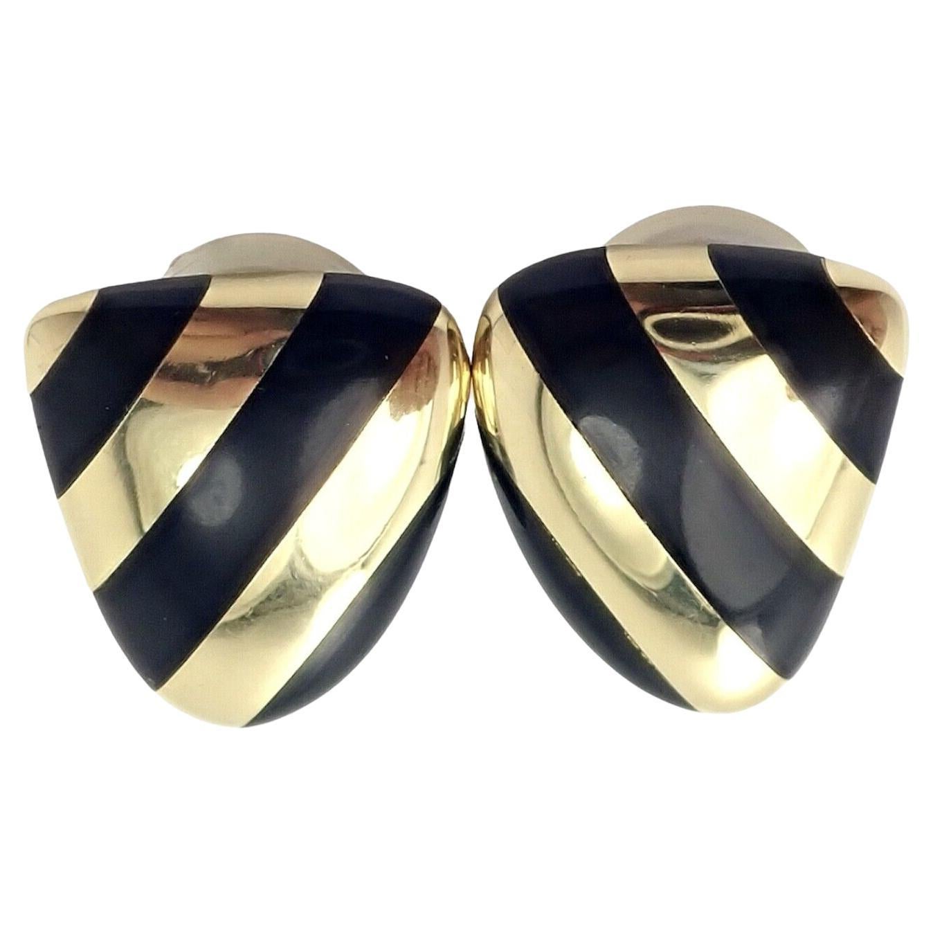 Tiffany & Co. Pendientes de oro amarillo con incrustaciones de jade negro Angela Cummings en venta