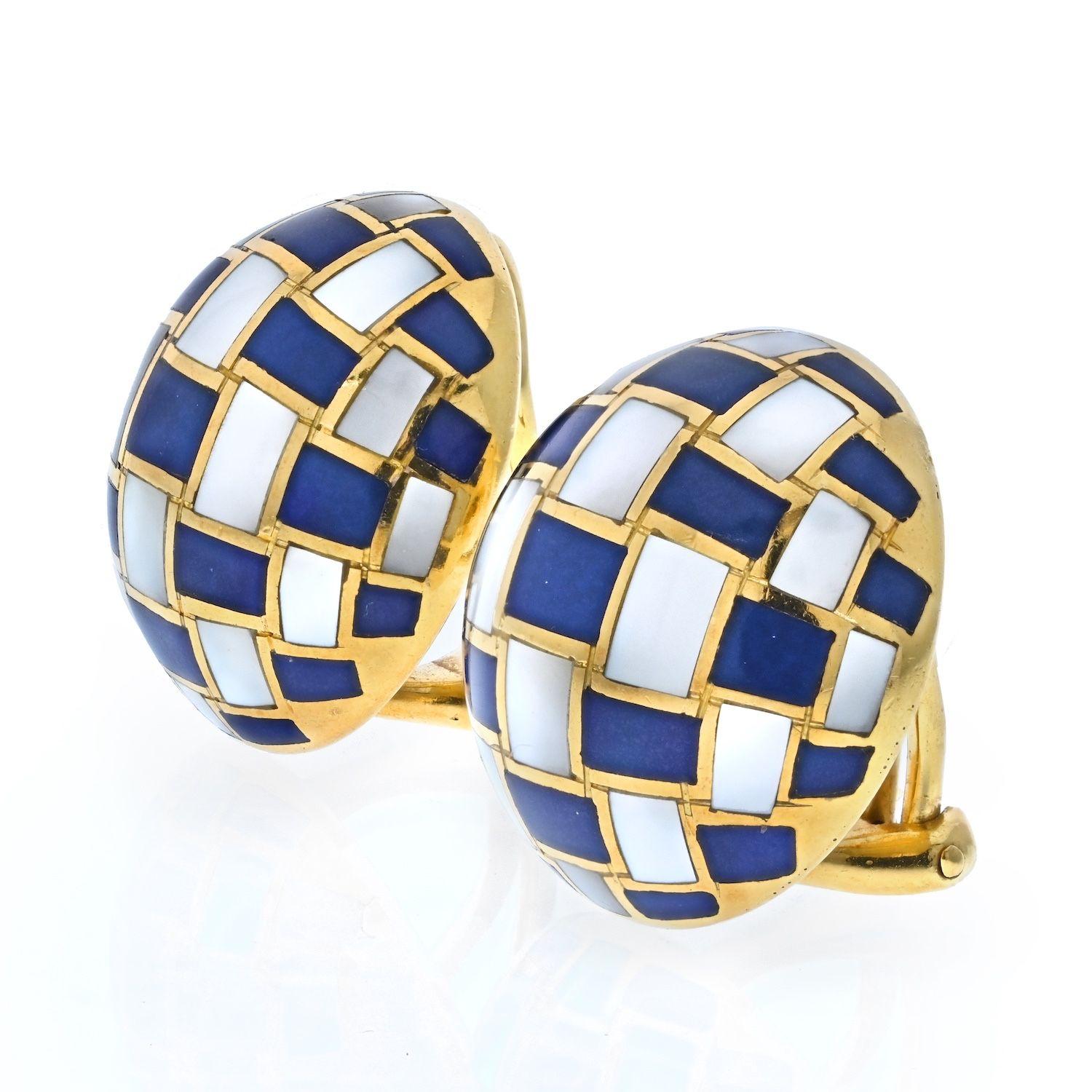 Modern Tiffany & Co. Angela Cummings Lapis and Mother of Pearl Inlay Clip Earrings For Sale