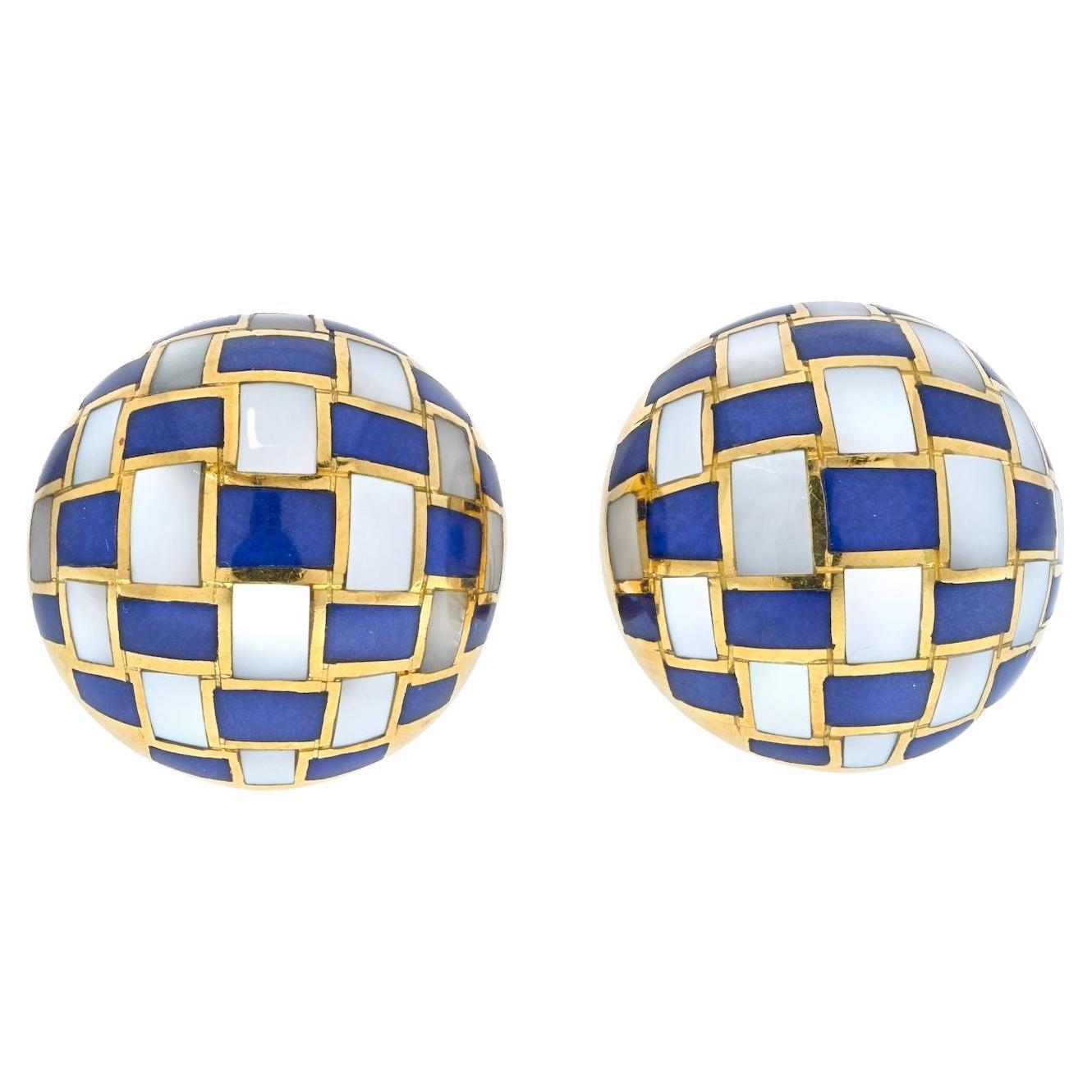 Tiffany & Co. Angela Cummings Lapis and Mother of Pearl Inlay Clip Earrings For Sale