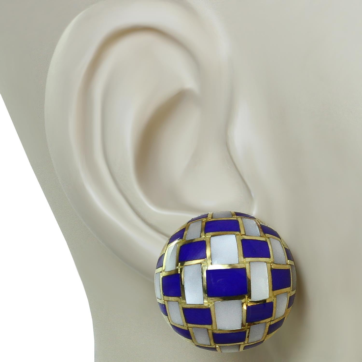 Mixed Cut Tiffany & Co. Angela Cummings Lapis Lazuli Mother-of-pearl Yellow Gold Earrings For Sale