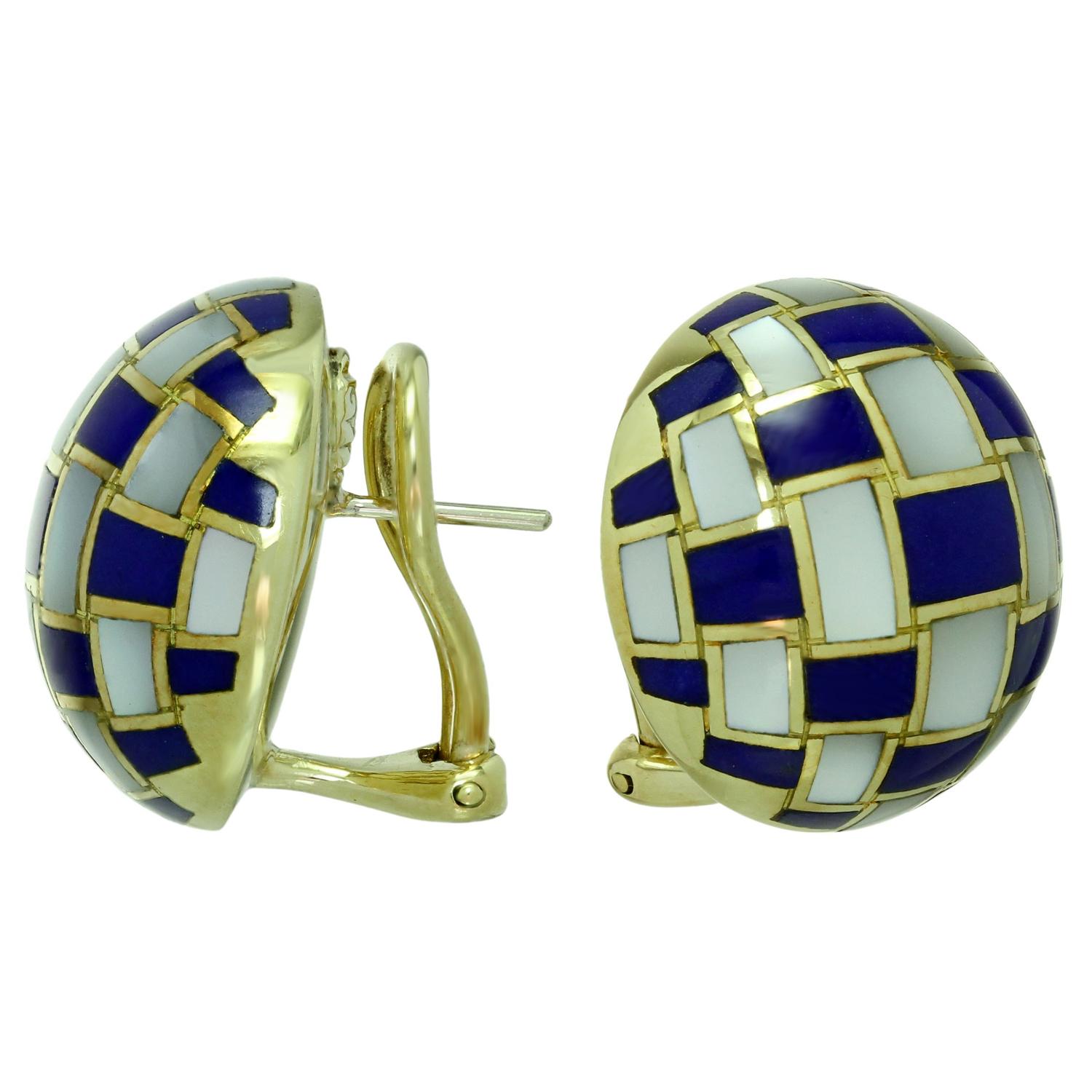 Tiffany & Co. Angela Cummings Lapis Lazuli Mother-of-pearl Yellow Gold Earrings In Excellent Condition For Sale In New York, NY