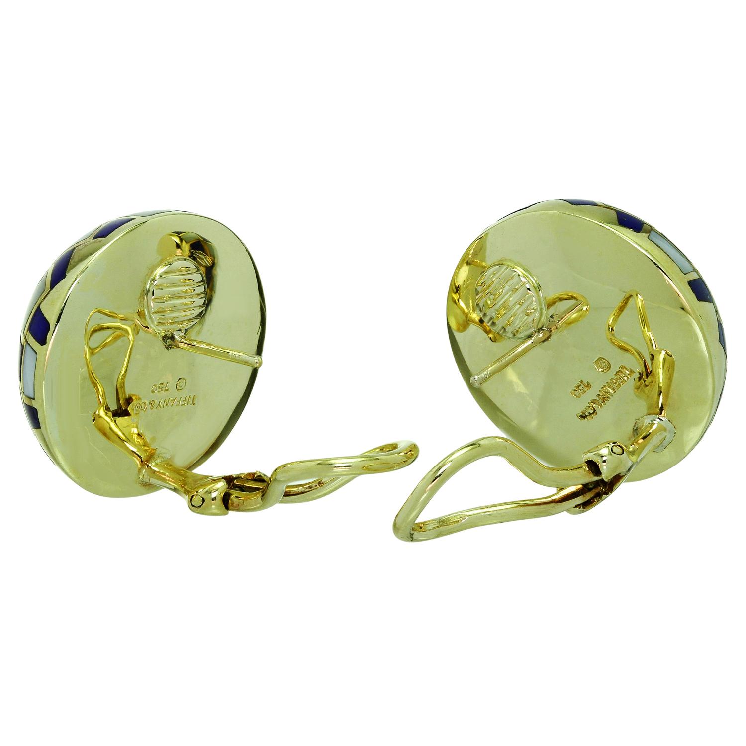 Women's Tiffany & Co. Angela Cummings Lapis Lazuli Mother-of-pearl Yellow Gold Earrings For Sale