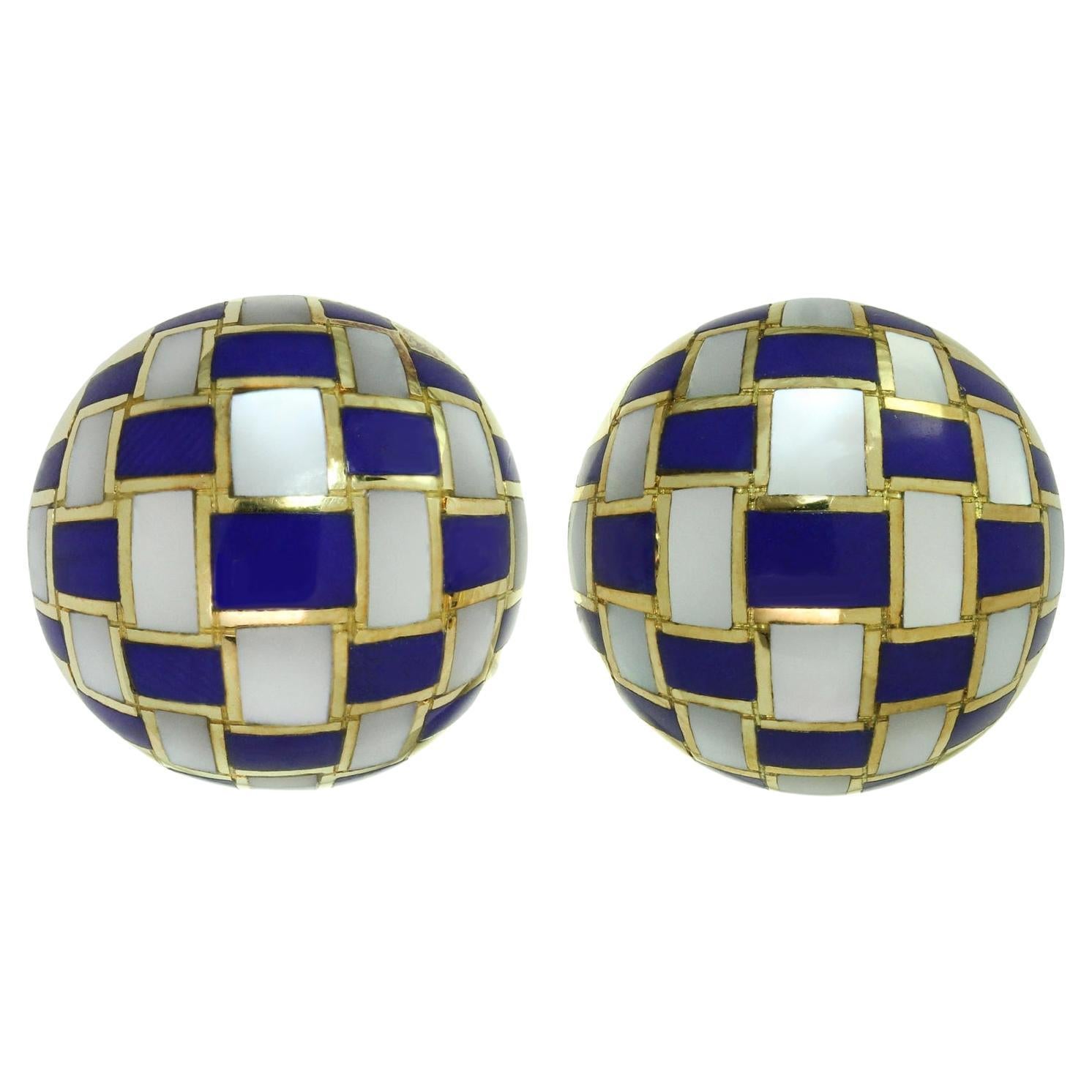 Tiffany & Co. Angela Cummings Lapis Lazuli Mother-of-pearl Yellow Gold Earrings For Sale