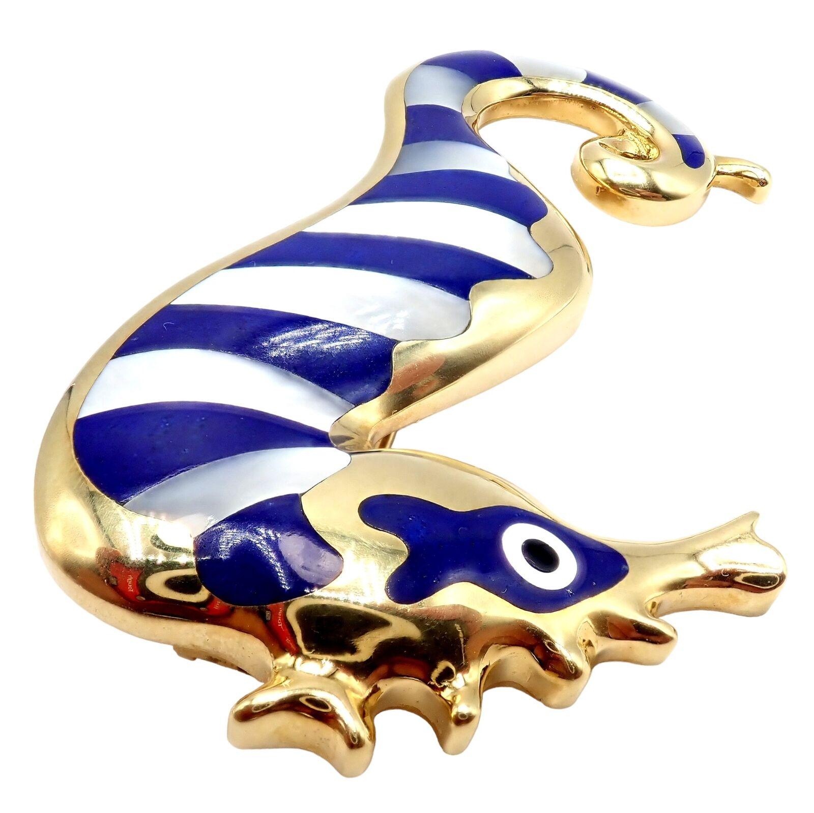 Tiffany & Co Angela Cummings Lapis Yellow Gold Seahorse Pin Brooch For Sale 2