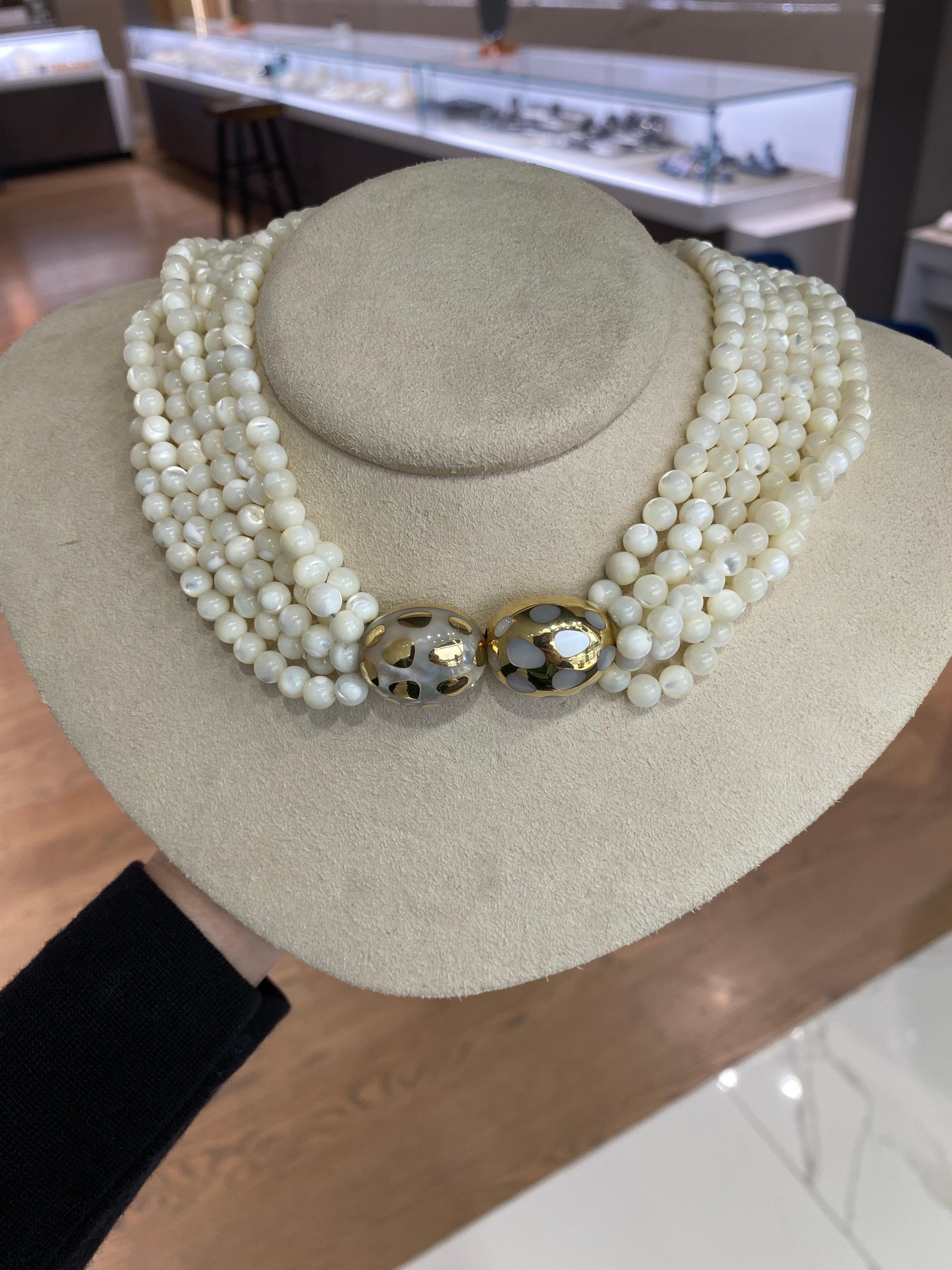 Tiffany & Co Angela Cummings Mother Of Pearl Bead Torsade Inlaid Necklace In Excellent Condition For Sale In Houston, TX