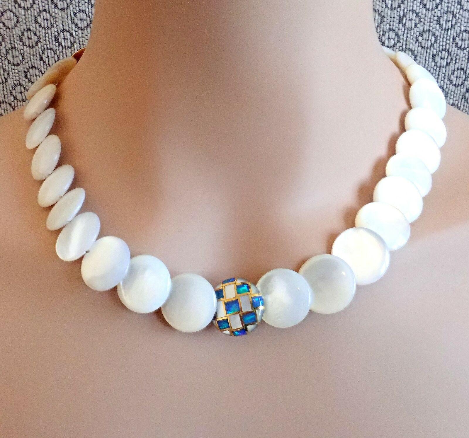 Tiffany & Co. Angela Cummings Mother of Pearl Opal Inlaid Yellow Gold Necklace 2