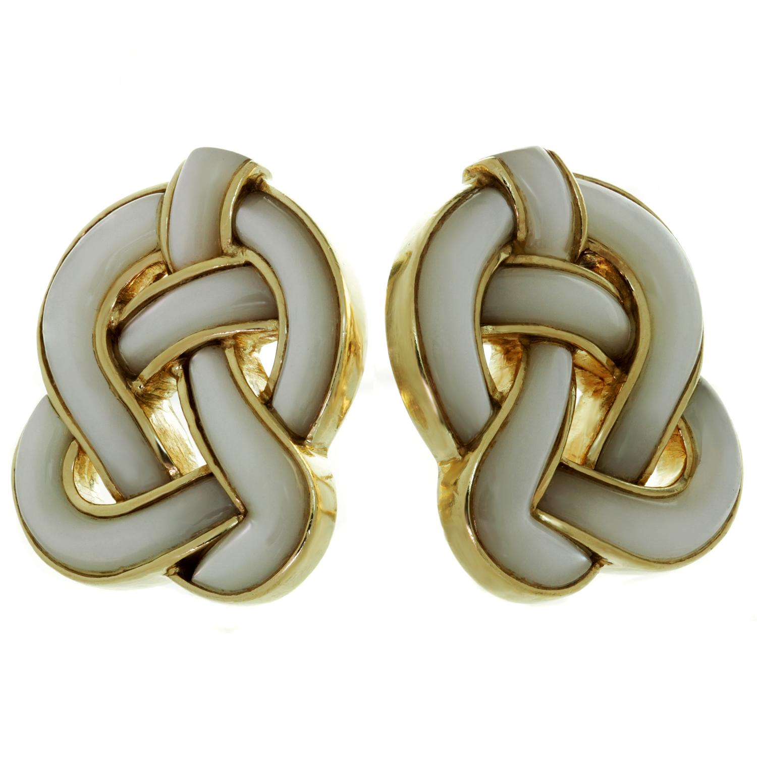 Tiffany & Co. Angela Cummings Perlmutt-Ohrringe mit Knoten aus Gelbgold Damen