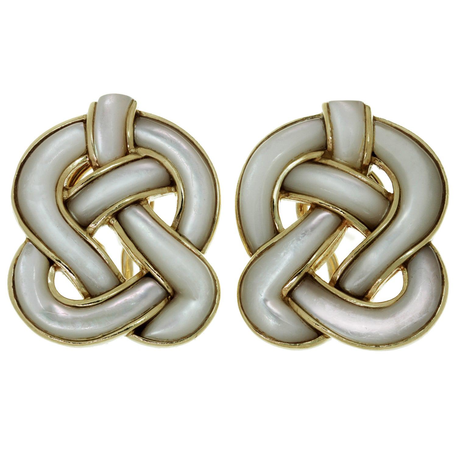 Tiffany & Co. Angela Cummings Mother-of-Pearl Yellow Gold Knot Earrings For Sale