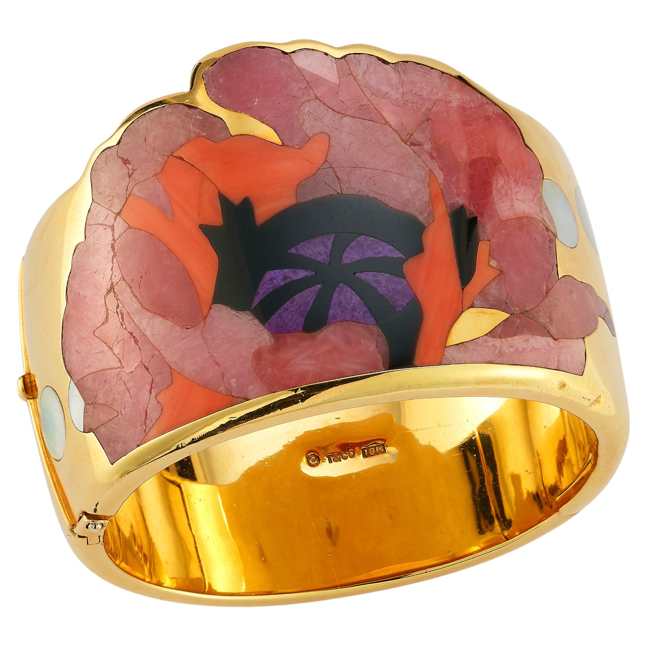 Tiffany & Co Angela Cummings Multi Gem Poppy Flower Bangle For Sale