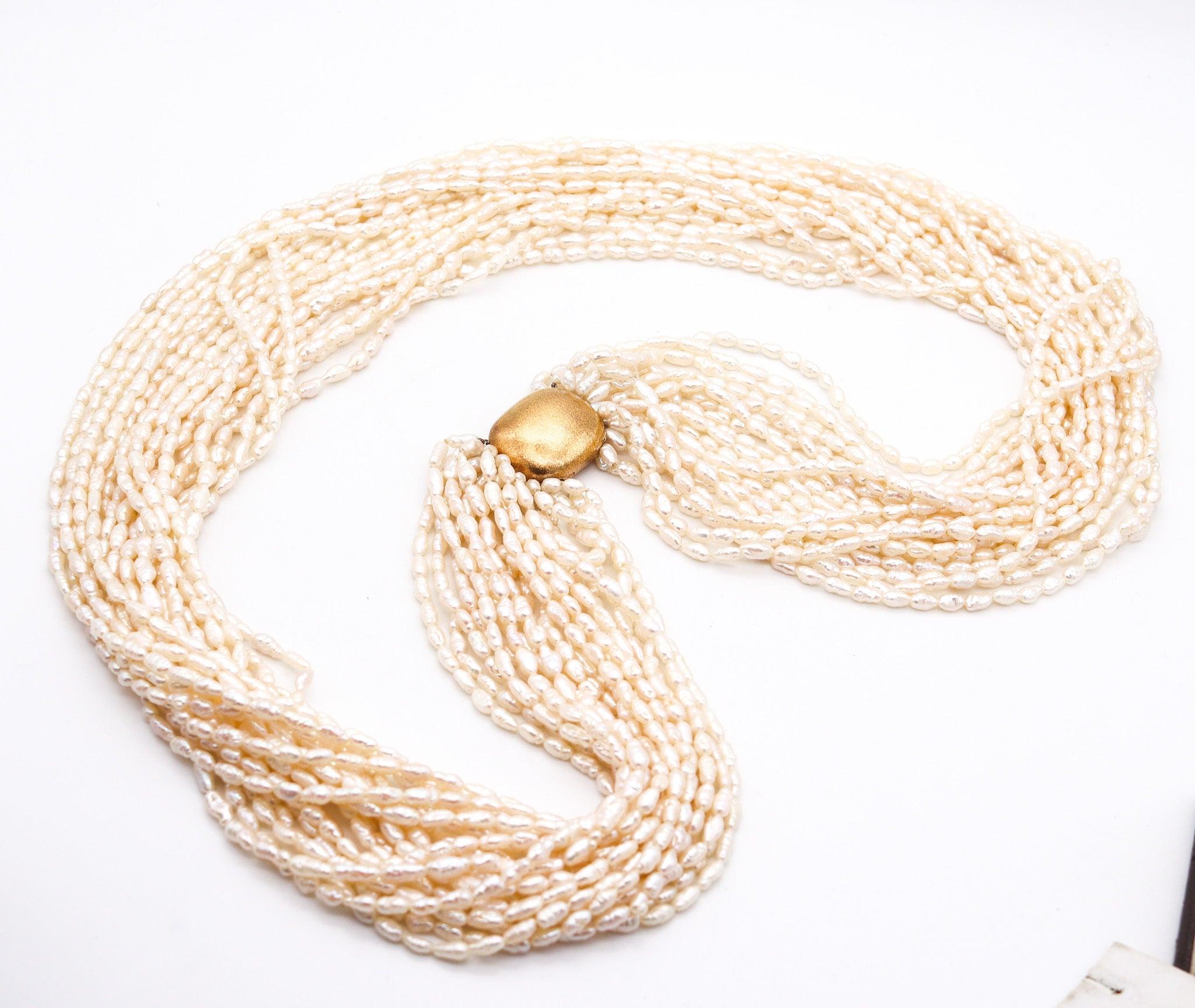 Rough Cut TIFFANY & CO. Angela Cummings Multi Strand Pearls Necklace In 18Kt Yellow Gold For Sale