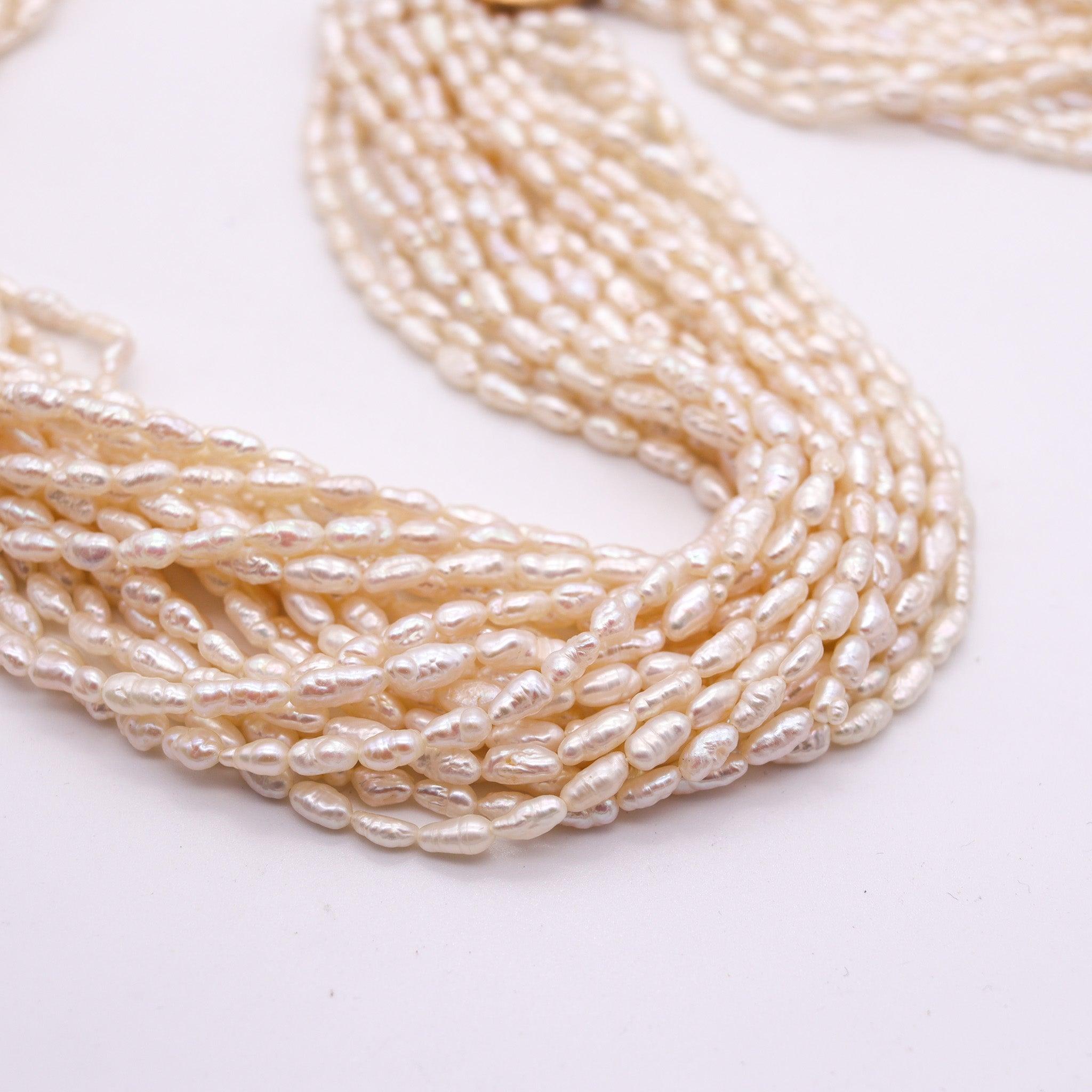 TIFFANY & CO. Angela Cummings Multi Strand Pearls Necklace In 18Kt Yellow Gold In Excellent Condition For Sale In Miami, FL