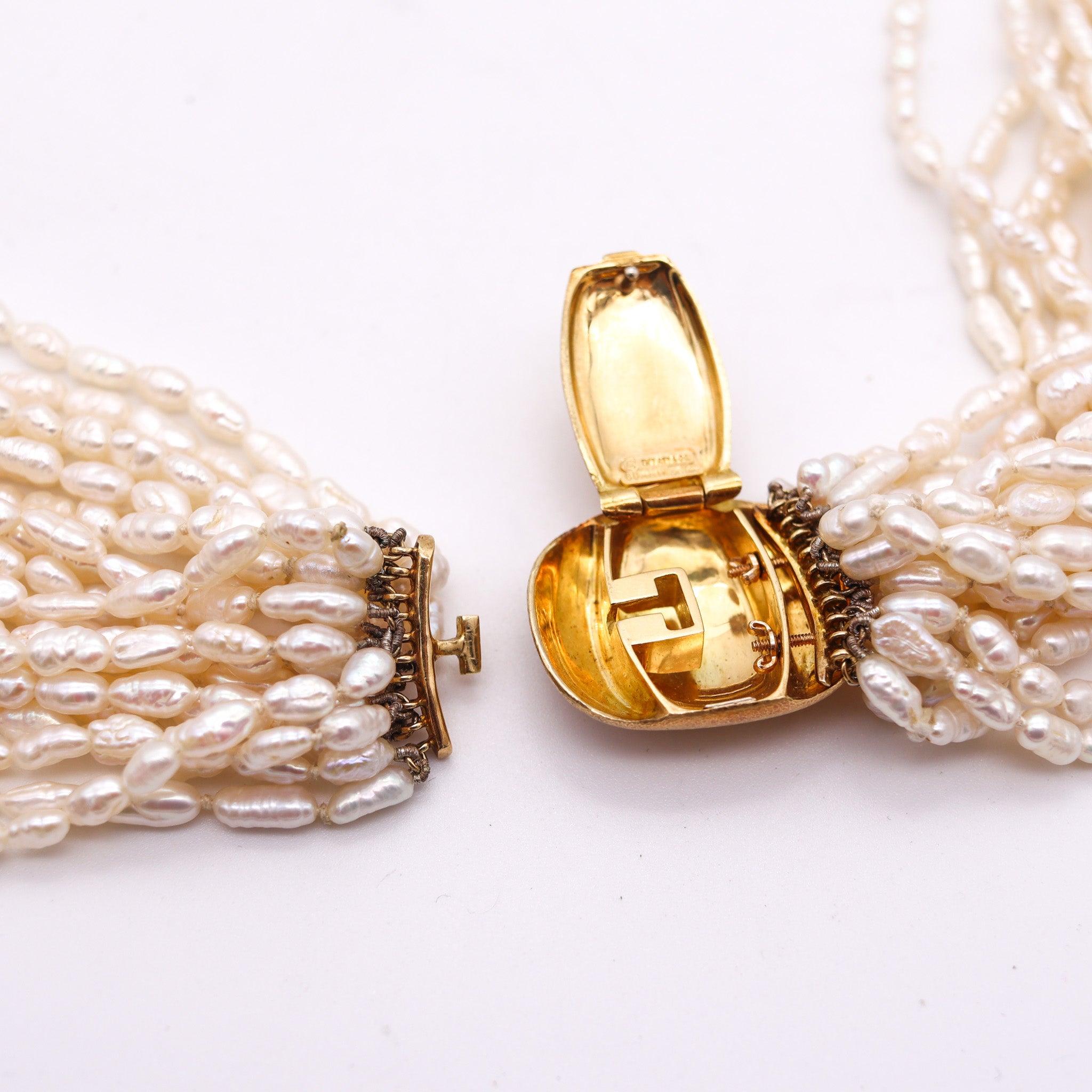 Women's TIFFANY & CO. Angela Cummings Multi Strand Pearls Necklace In 18Kt Yellow Gold For Sale