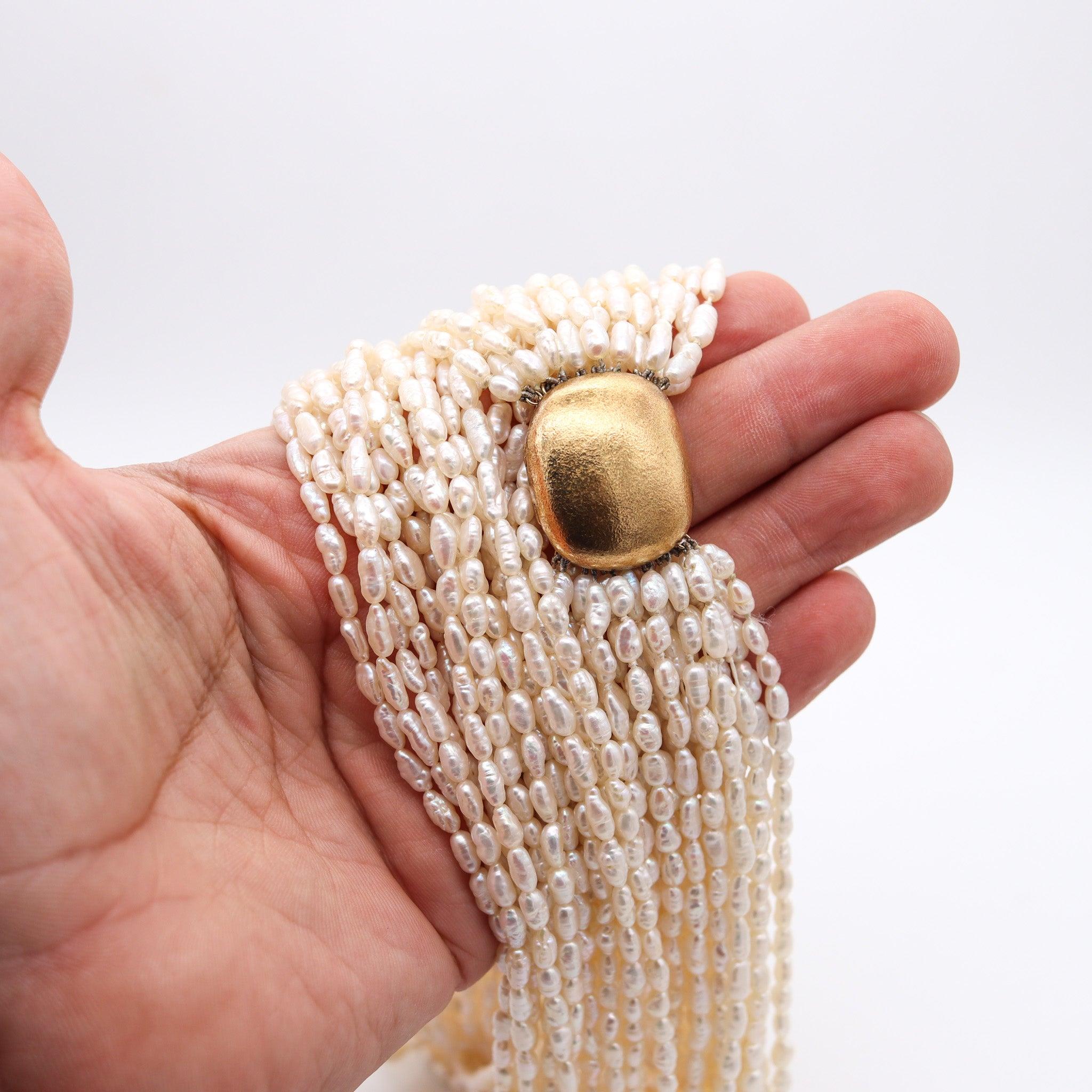 TIFFANY & CO. Angela Cummings Multi Strand Pearls Necklace In 18Kt Yellow Gold For Sale 2