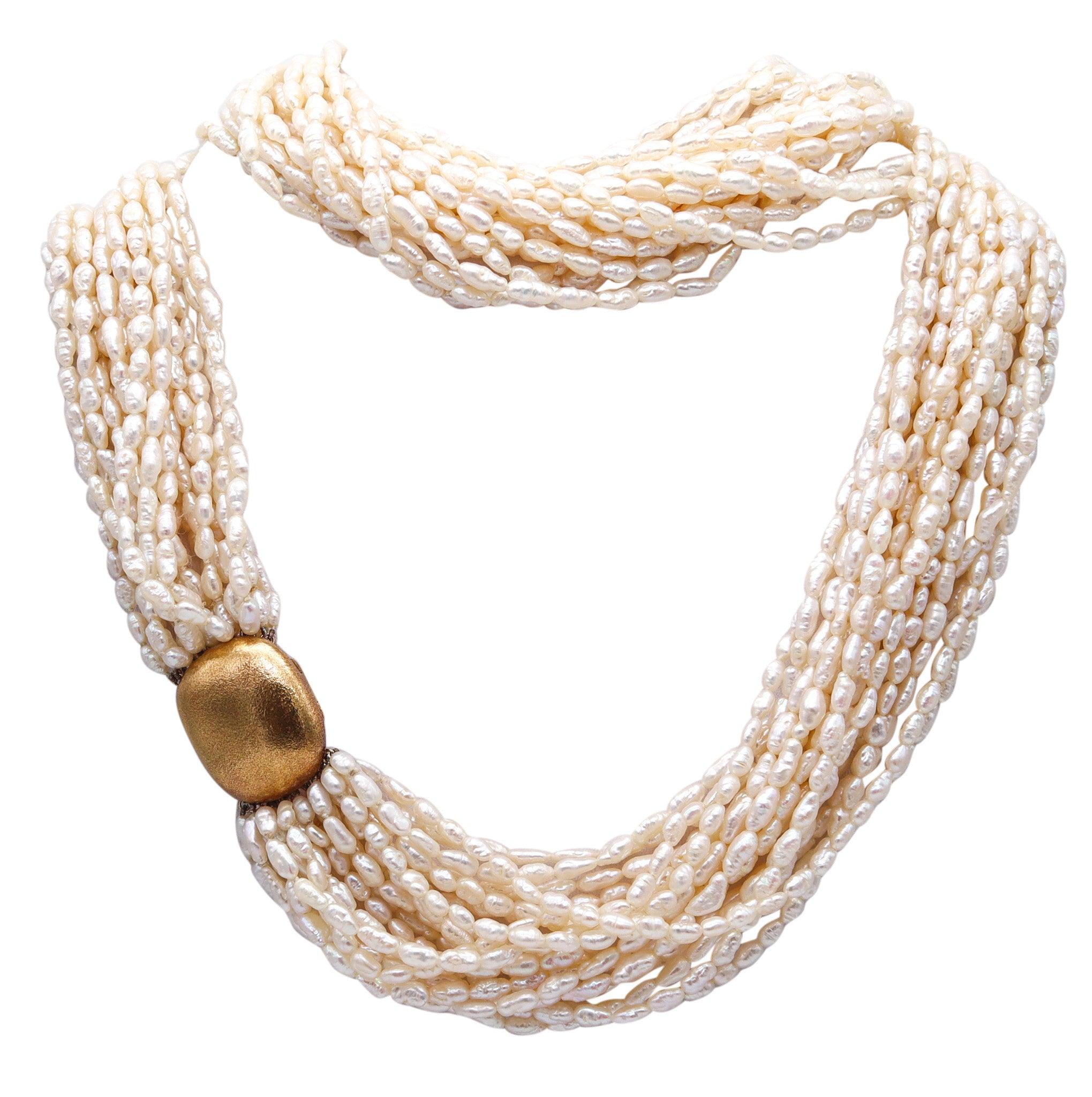 TIFFANY & CO. Angela Cummings Mehrstrangige Perlen-Halskette aus 18 Karat Gelbgold
