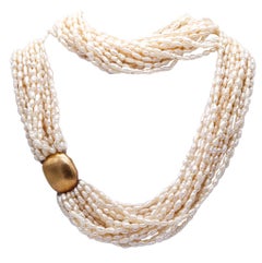 TIFFANY & CO. Angela Cummings Mehrstrangige Perlen-Halskette aus 18 Karat Gelbgold