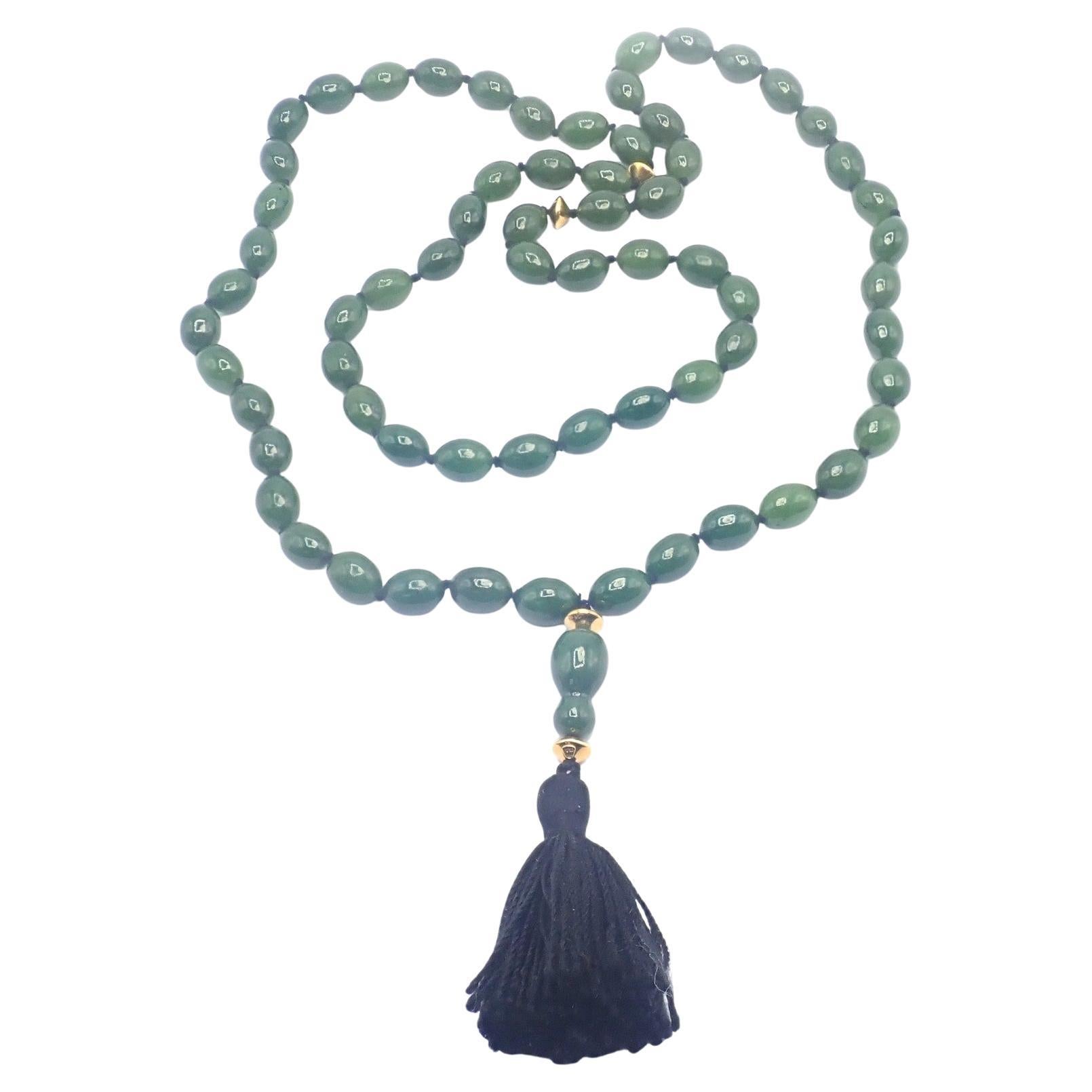Tiffany & Co Angela Cummings Nephrite Jade Bead Yellow Gold Necklace For Sale