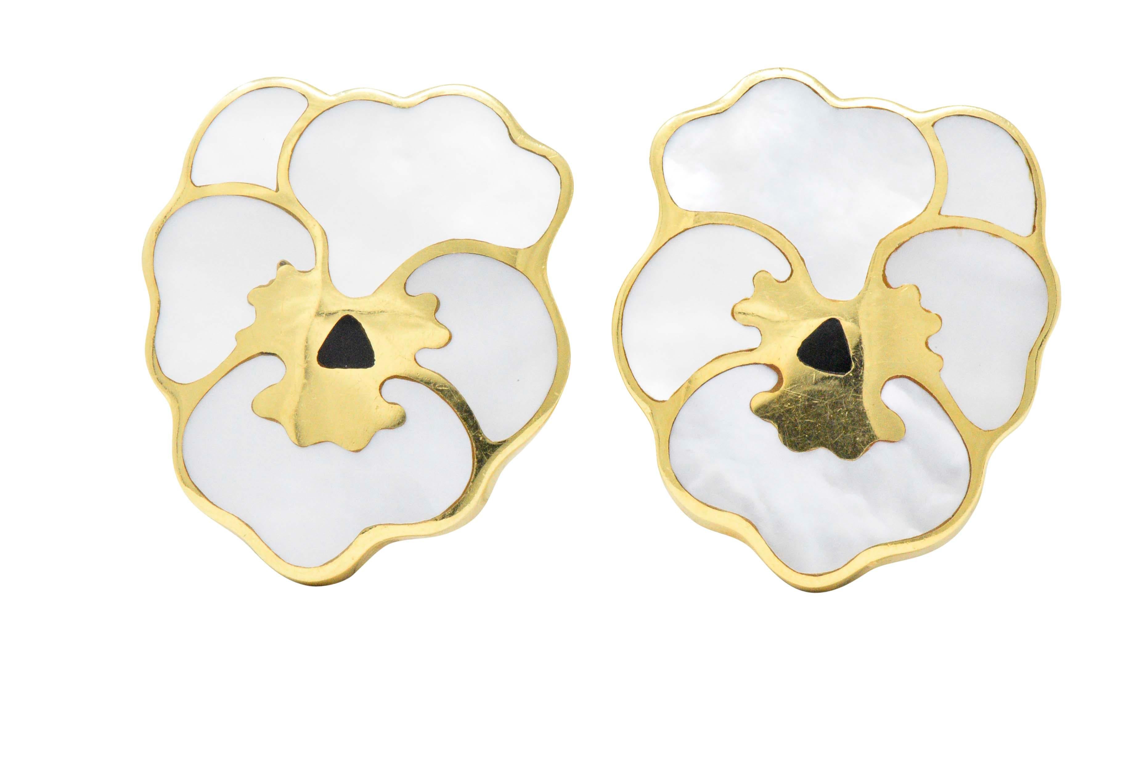 Contemporary Tiffany & Co. Angela Cummings Onyx Mother-of-Pearl 18 Karat Gold Pansy Earrings
