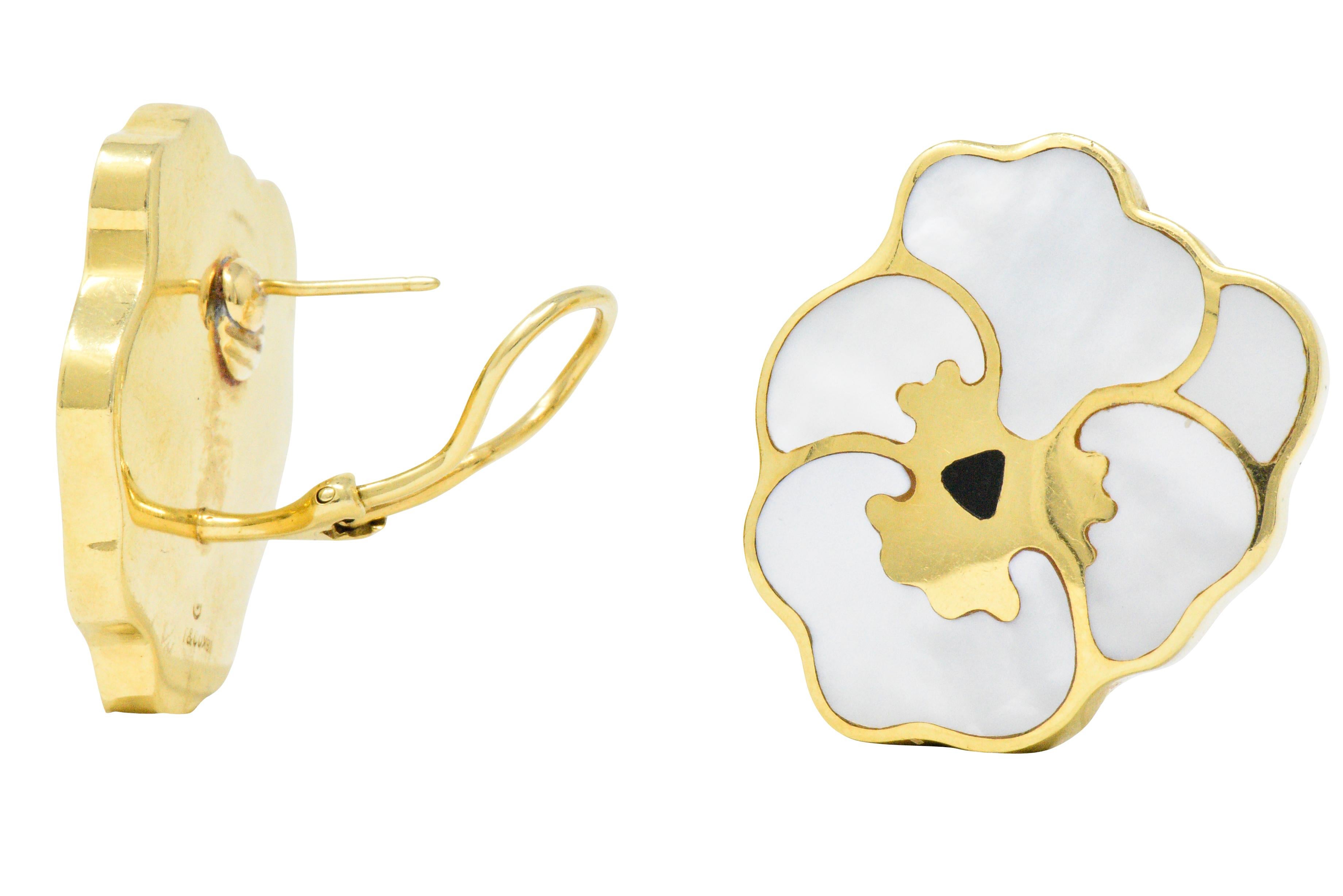 Tiffany & Co. Angela Cummings Onyx Mother-of-Pearl 18 Karat Gold Pansy Earrings 1