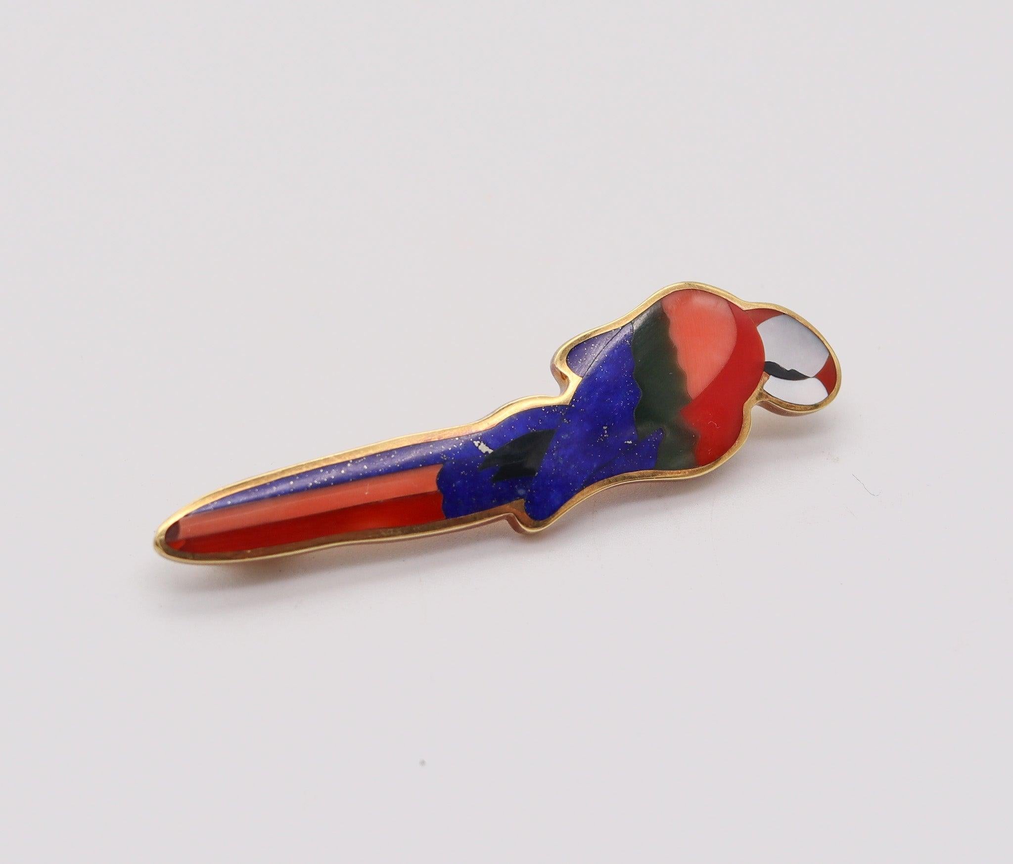 Modernist TIFFANY & CO. Angela Cummings Parrot Brooch In 18Kt Gold With Inlaid Gemstones For Sale