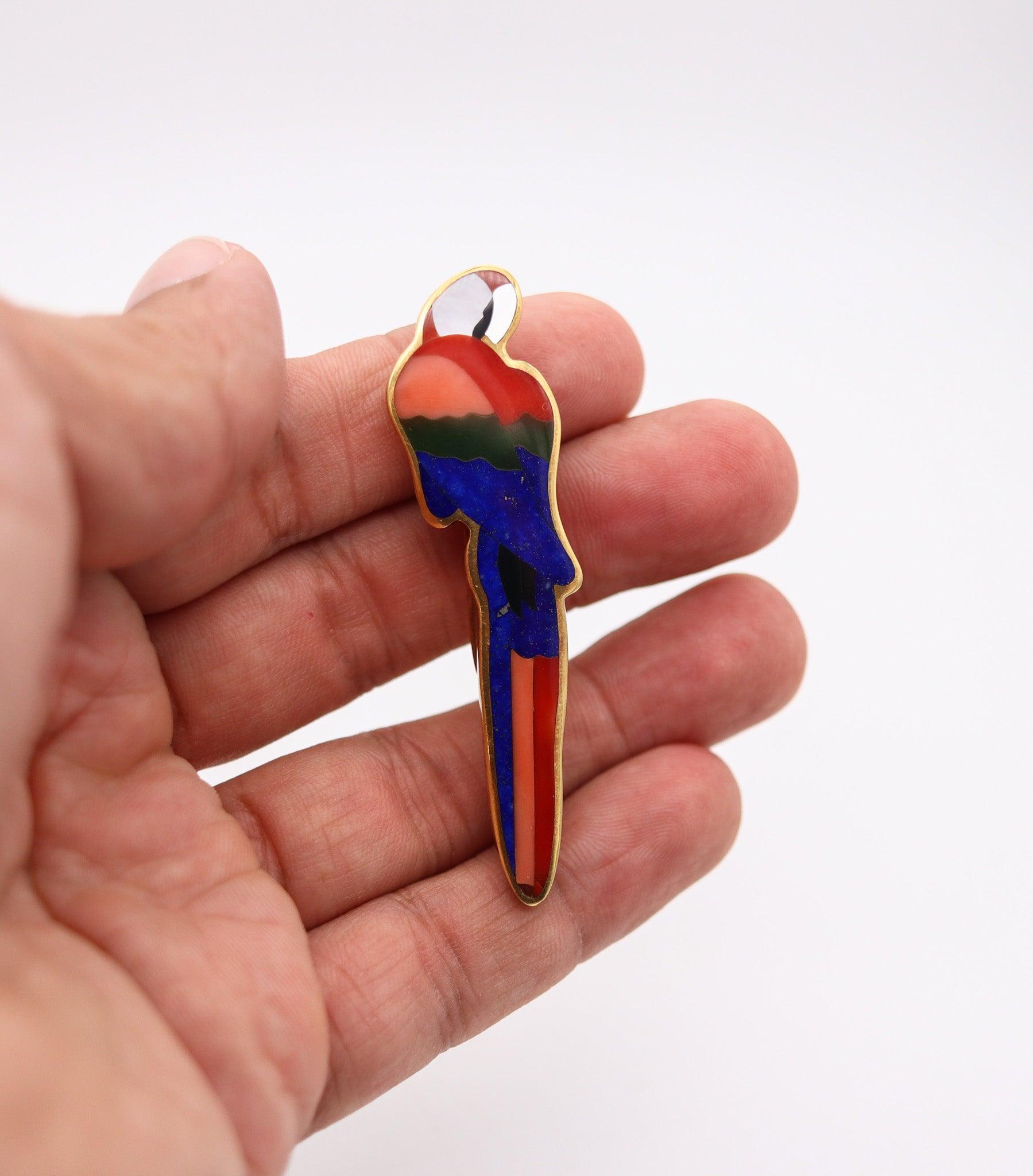 Women's TIFFANY & CO. Angela Cummings Parrot Brooch In 18Kt Gold With Inlaid Gemstones For Sale