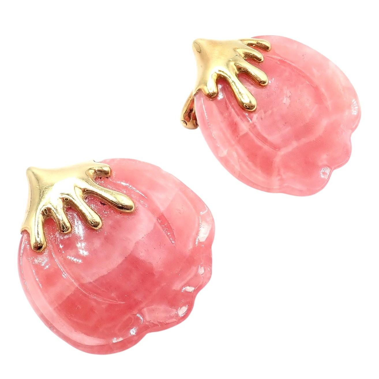 Ohrringe von Tiffany & Co Angela Cummings aus Gelbgold mit rosa Achat-Blütenbl�ättern und rosa Achat im Zustand „Hervorragend“ im Angebot in Southampton, PA