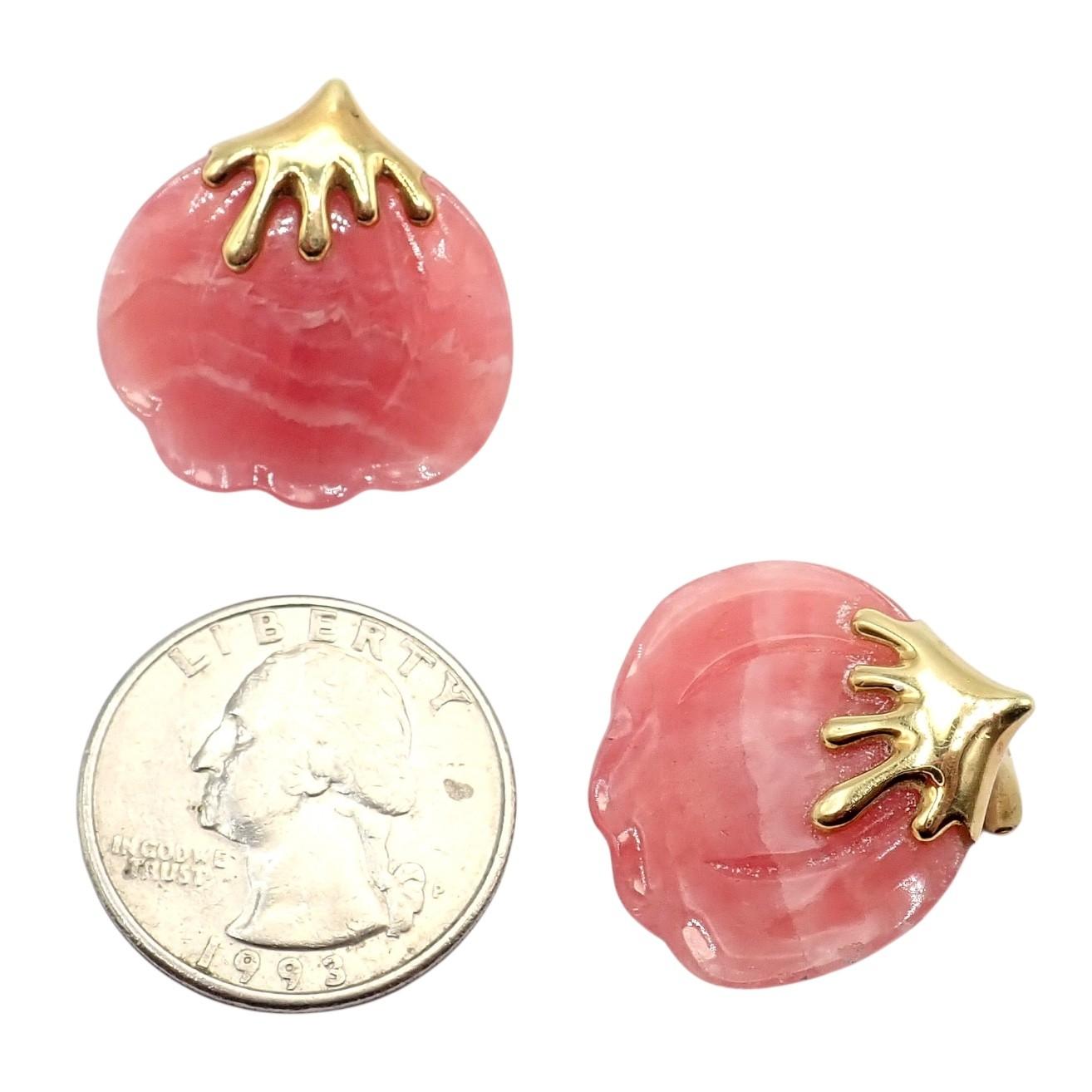 Ohrringe von Tiffany & Co Angela Cummings aus Gelbgold mit rosa Achat-Blütenblättern und rosa Achat im Angebot 2