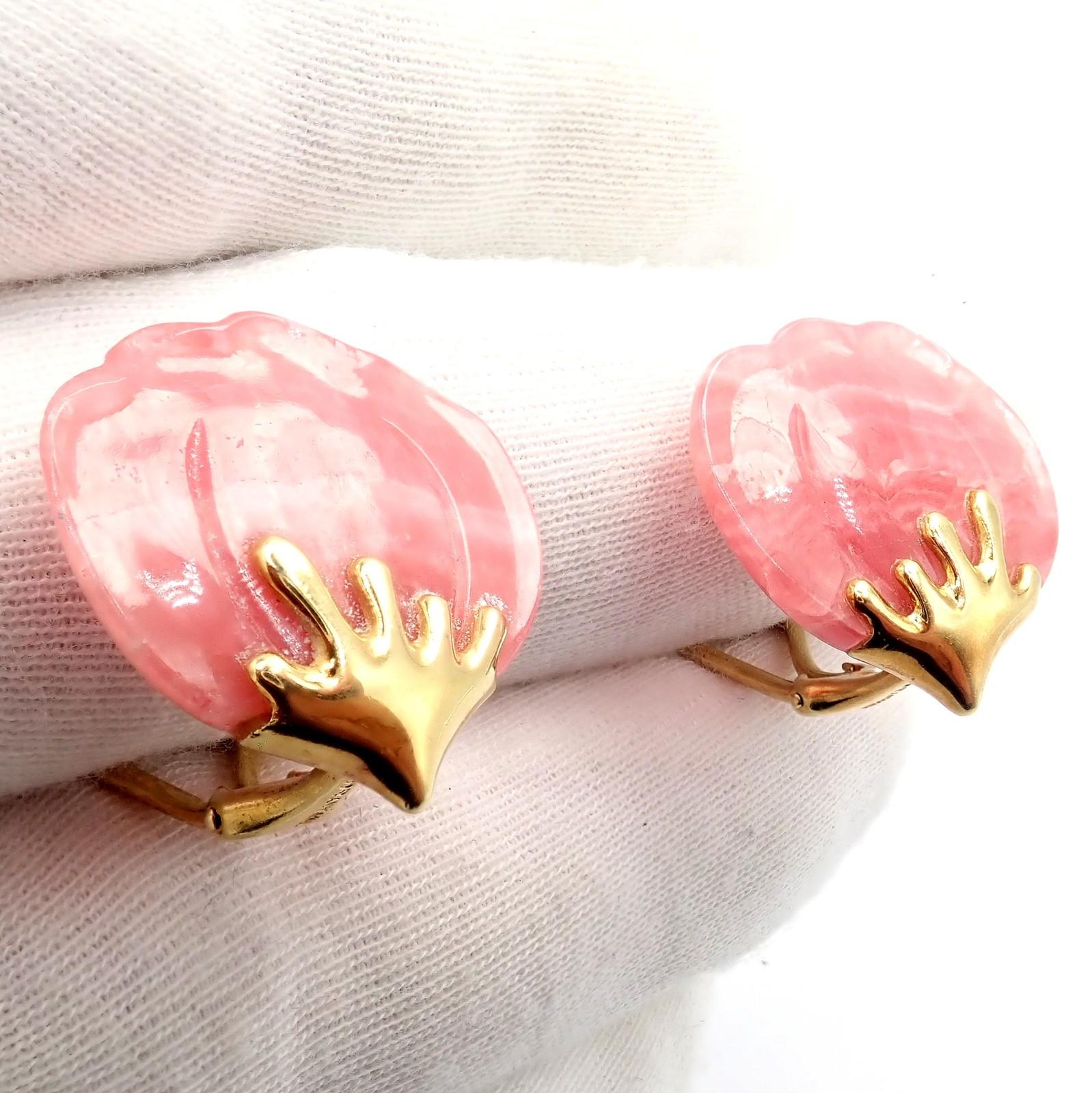 Ohrringe von Tiffany & Co Angela Cummings aus Gelbgold mit rosa Achat-Blütenblättern und rosa Achat im Angebot 3