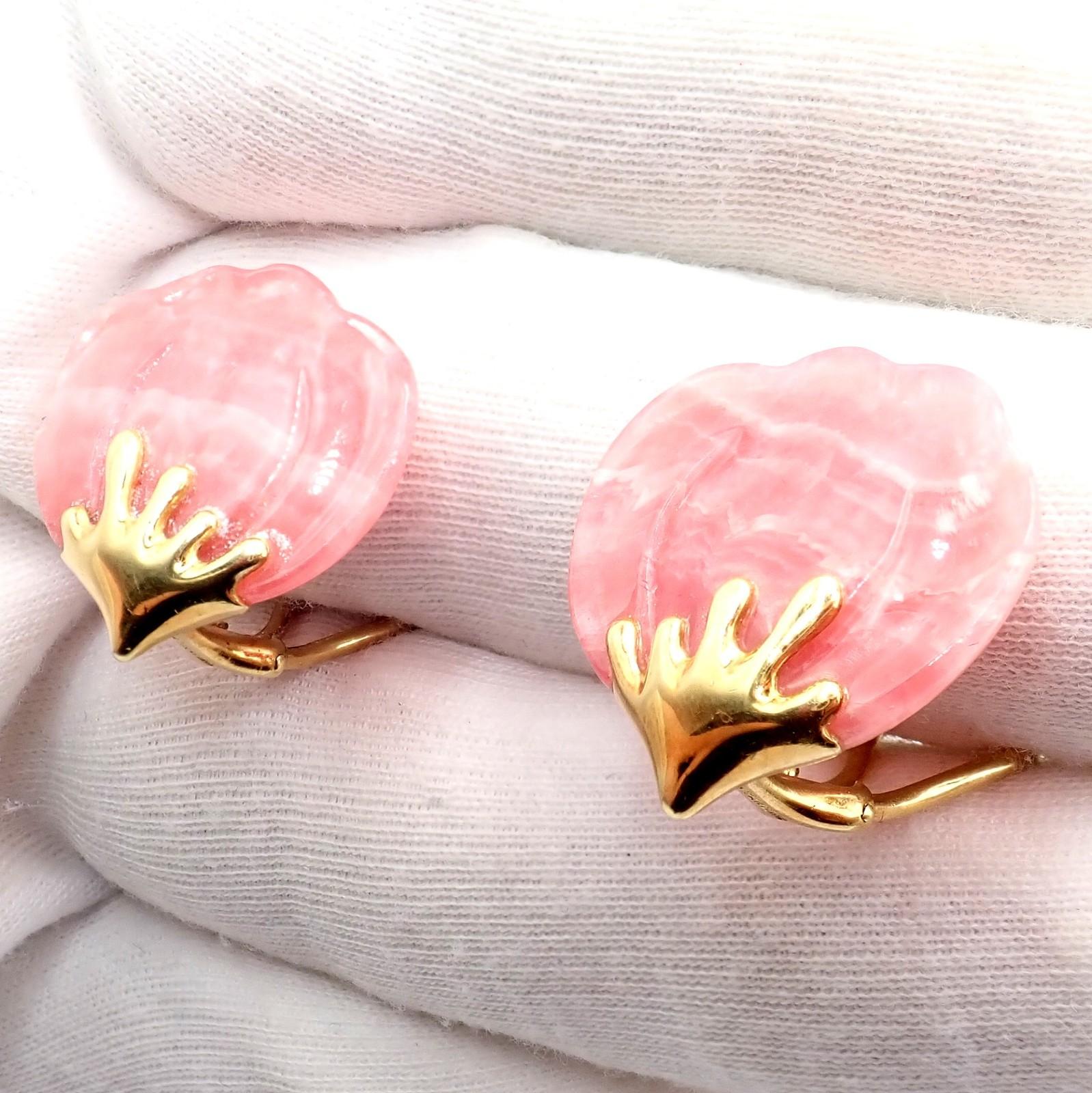 Ohrringe von Tiffany & Co Angela Cummings aus Gelbgold mit rosa Achat-Blütenblättern und rosa Achat im Angebot 4