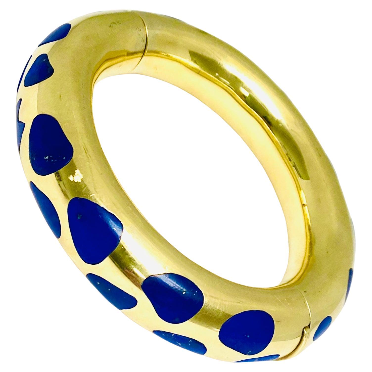 Tiffany & Co. Angela Cummings Positive and Negative Lapis Inlay Gold Bracelet In Excellent Condition For Sale In Beverly Hills, CA