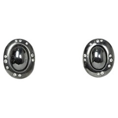 Tiffany & Co Angela Cummings Sterling Silver Clip Earrings w/ Hematite & Diamond