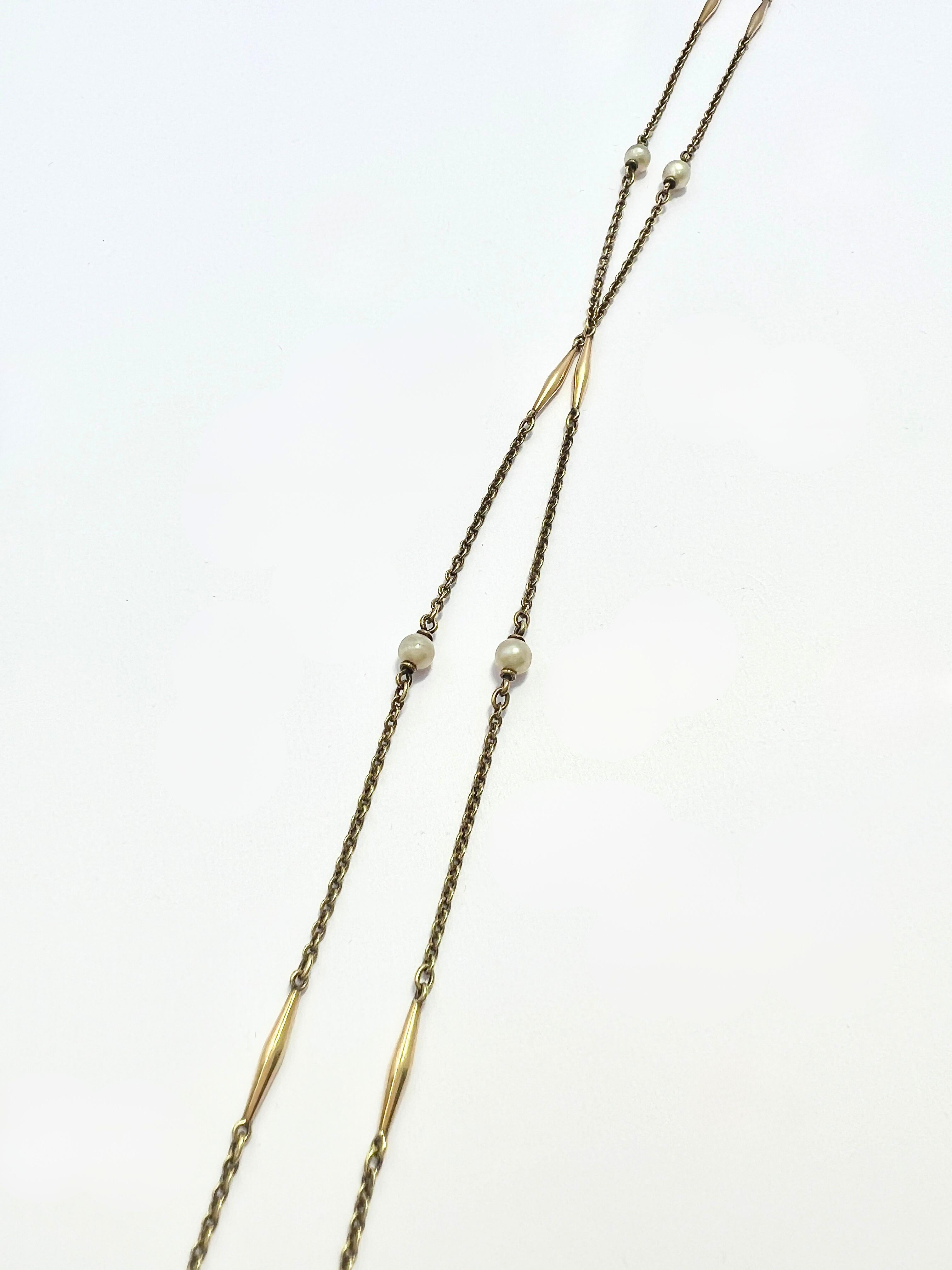 Reloj de bolsillo Tiffany & Co Angle Baby de oro de 18 quilates esmaltado con cadena de perlas semilla en venta 1